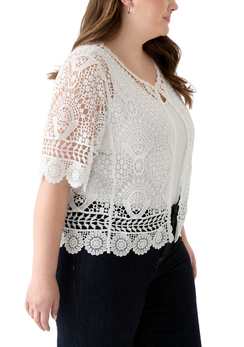 Plus Size Short Sleeve Open Work Lace Shrug