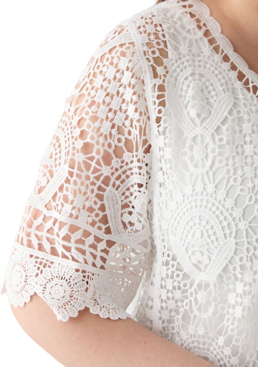 Plus Size Short Sleeve Open Work Lace Shrug