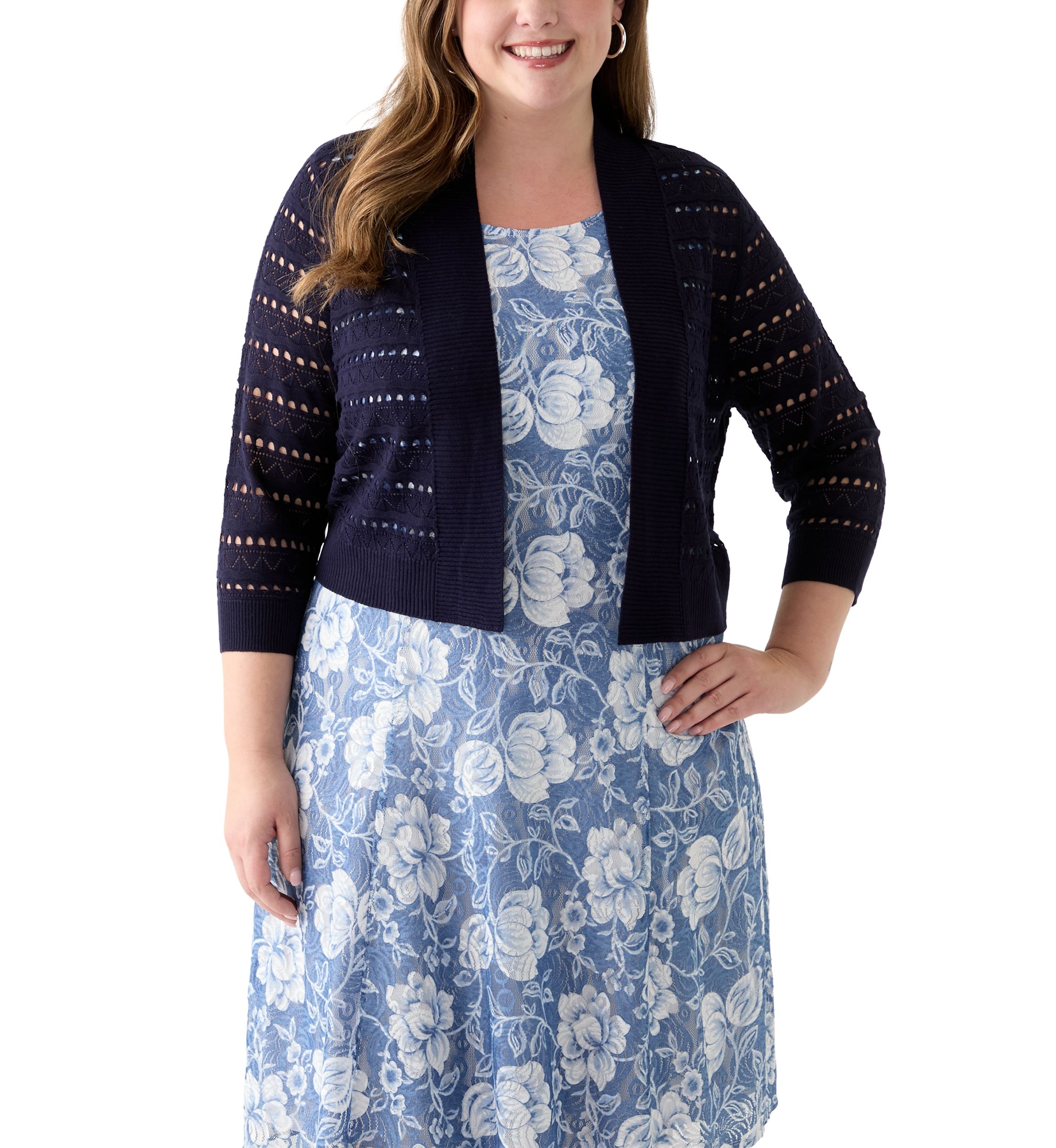 Plus Size Open Work Straight Hem Dress