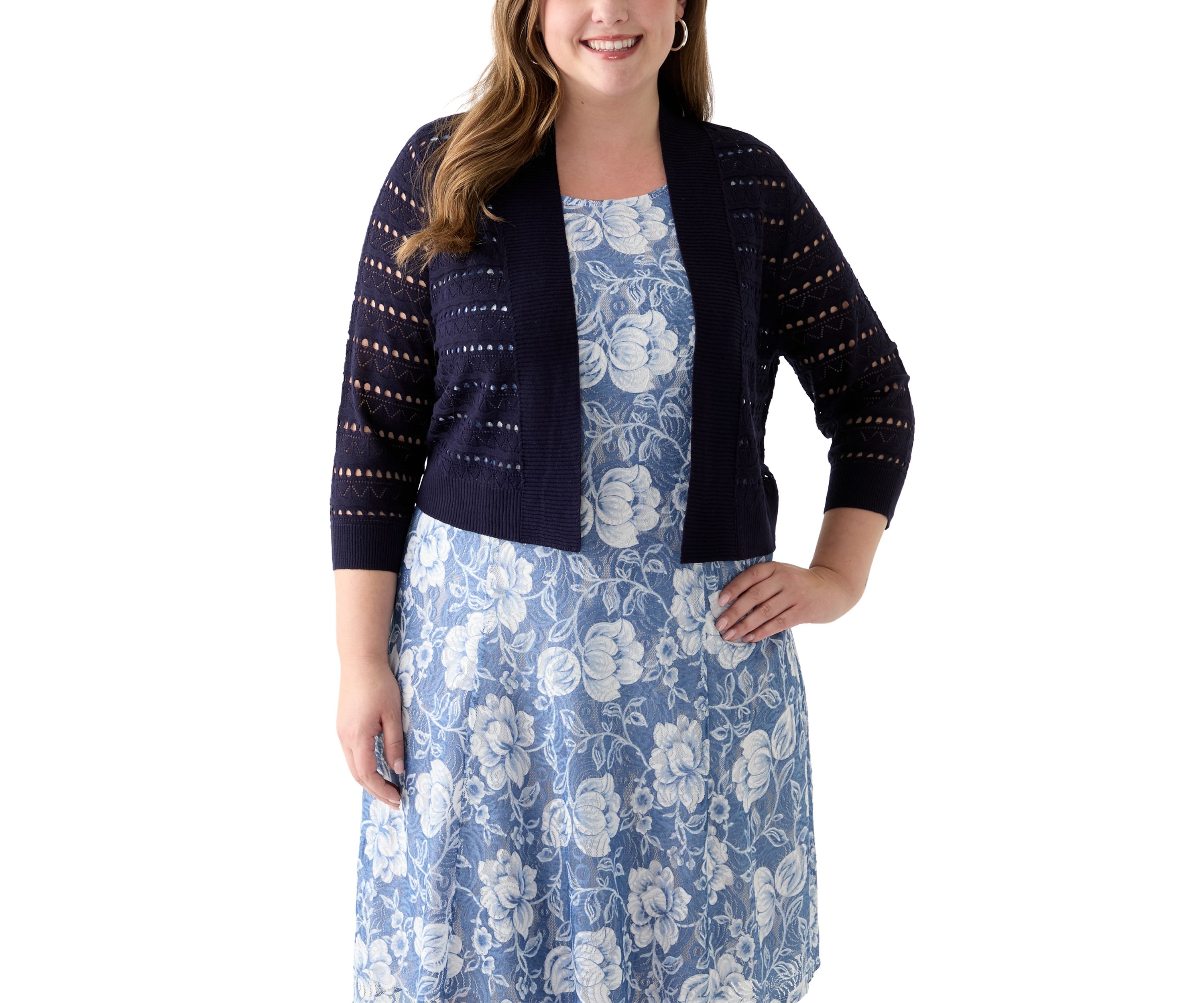 Plus Size Open Work Straight Hem Dress