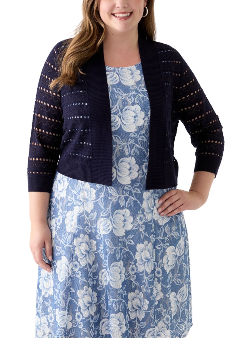Plus Size Open Work Straight Hem Dress