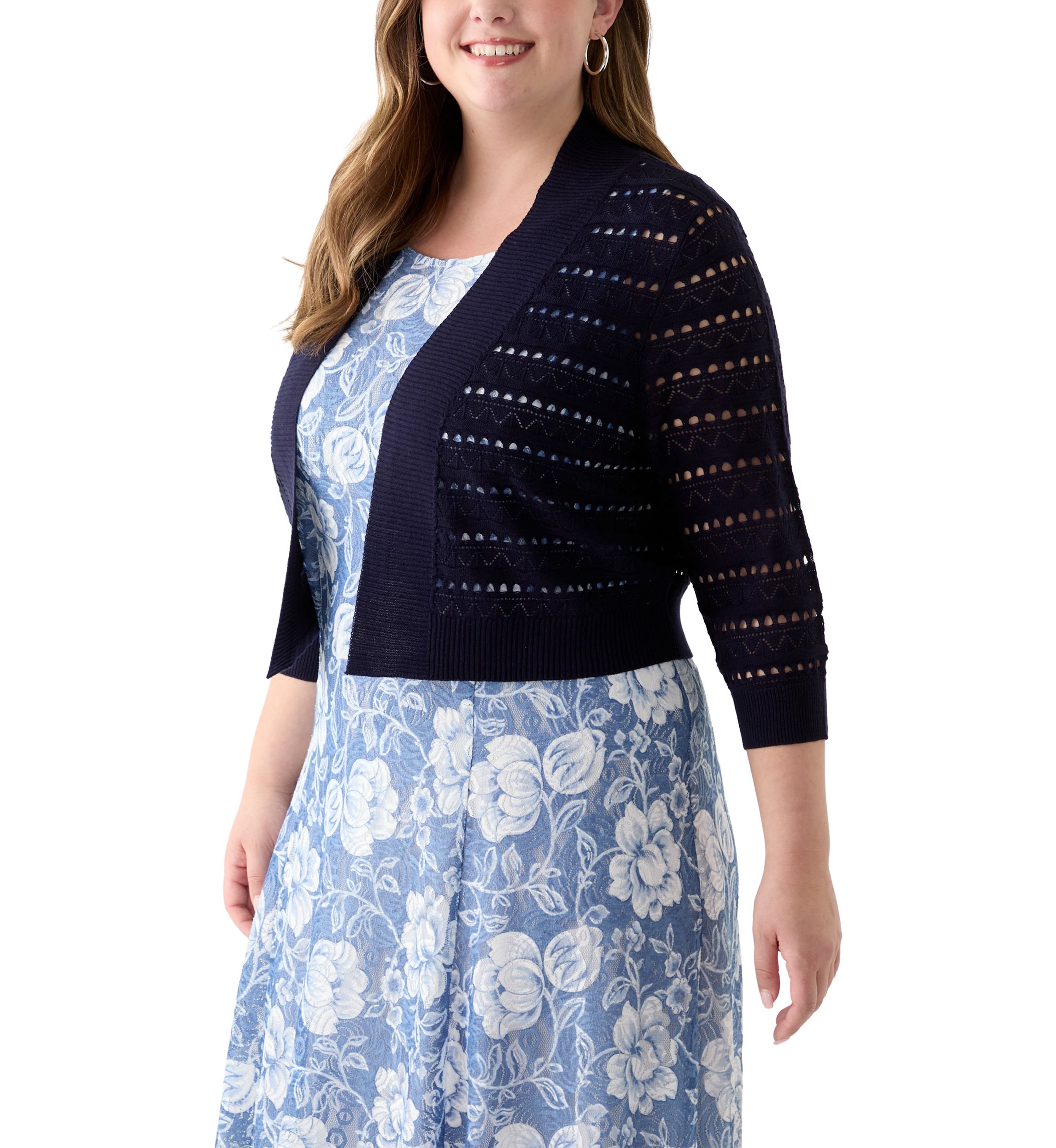 Plus Size Open Work Straight Hem Dress