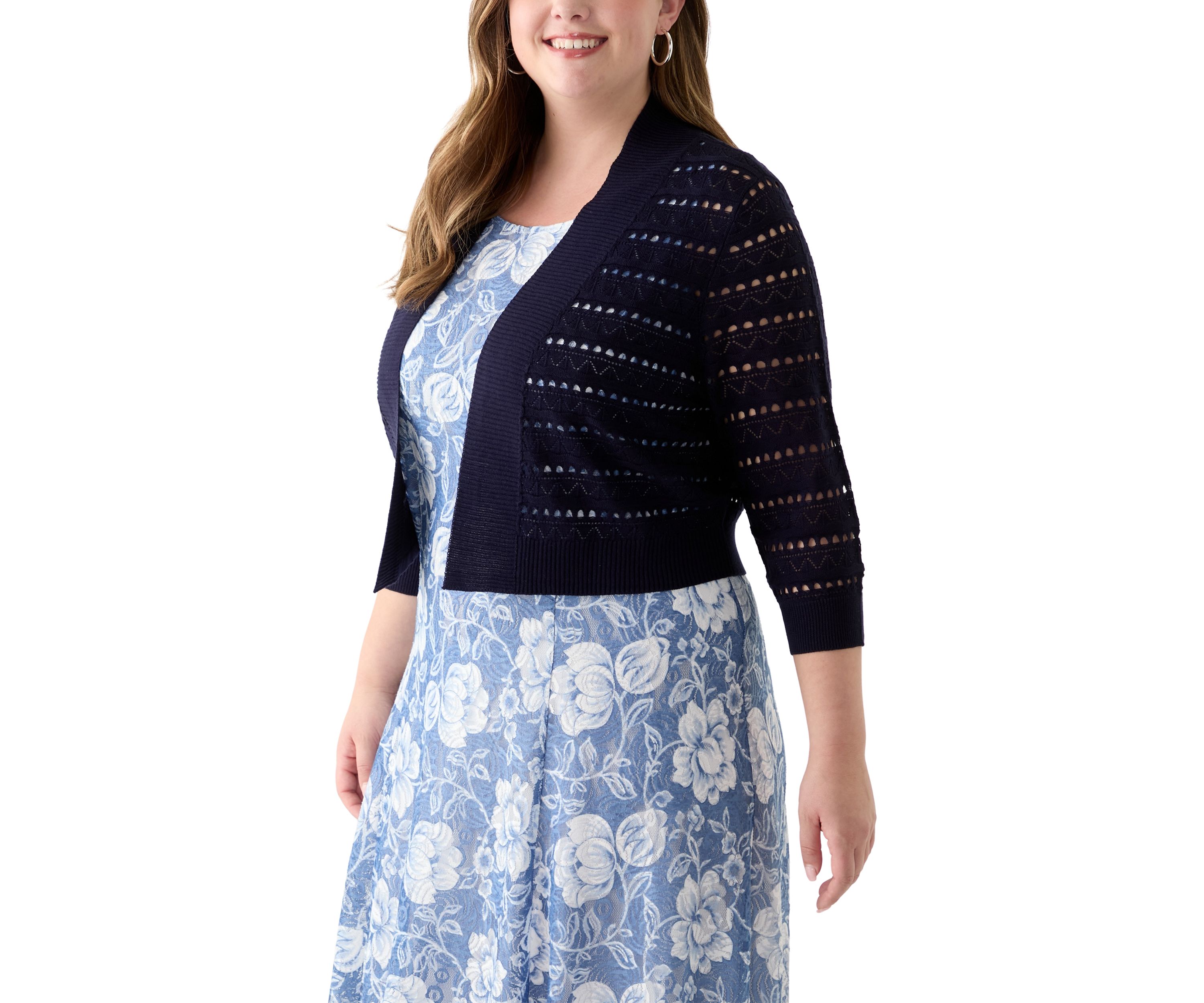 Plus Size Open Work Straight Hem Dress