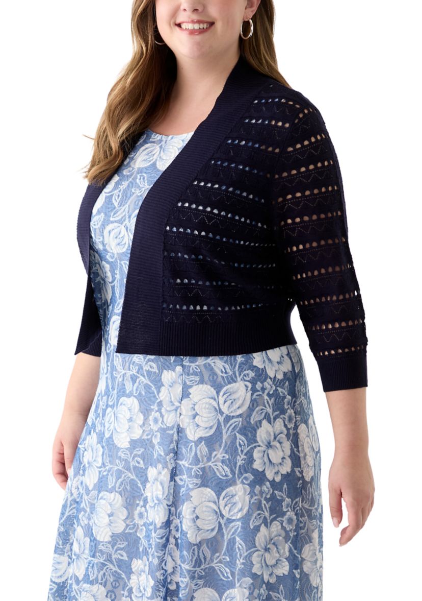 Plus Size Open Work Straight Hem Dress