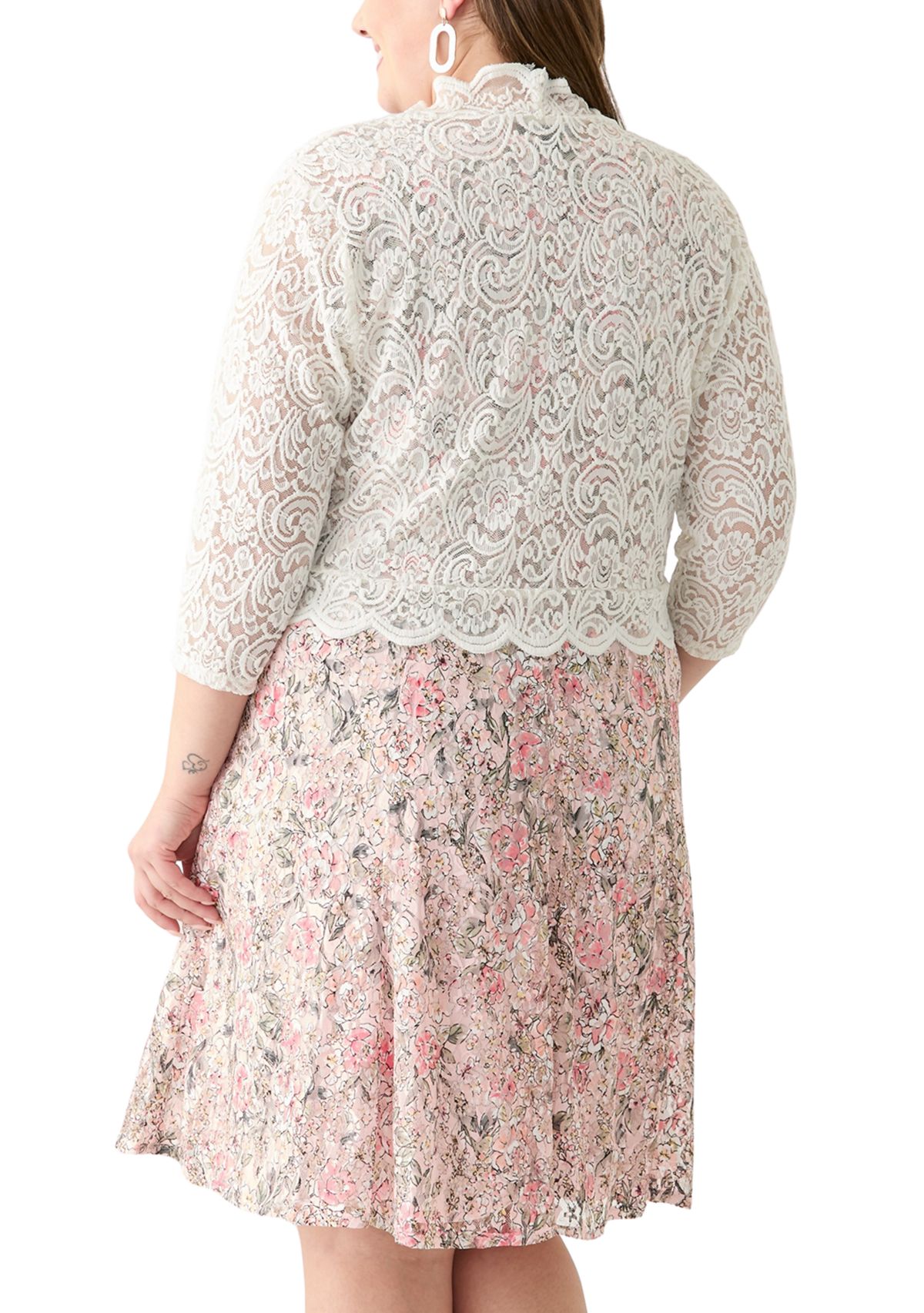 Plus Size Open Work Scalloped Hem Cardigan