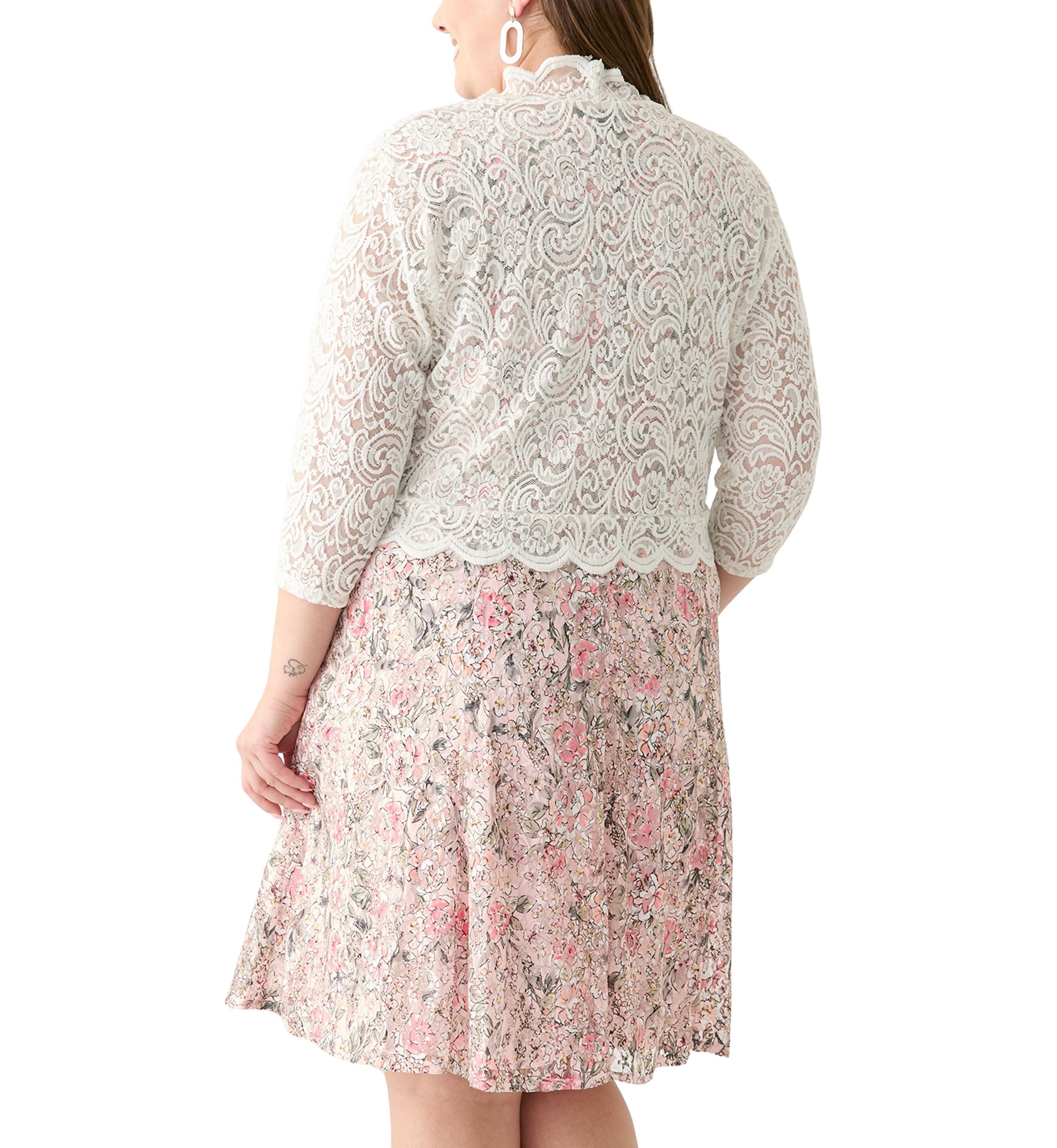 Plus Size Open Work Scalloped Hem Cardigan