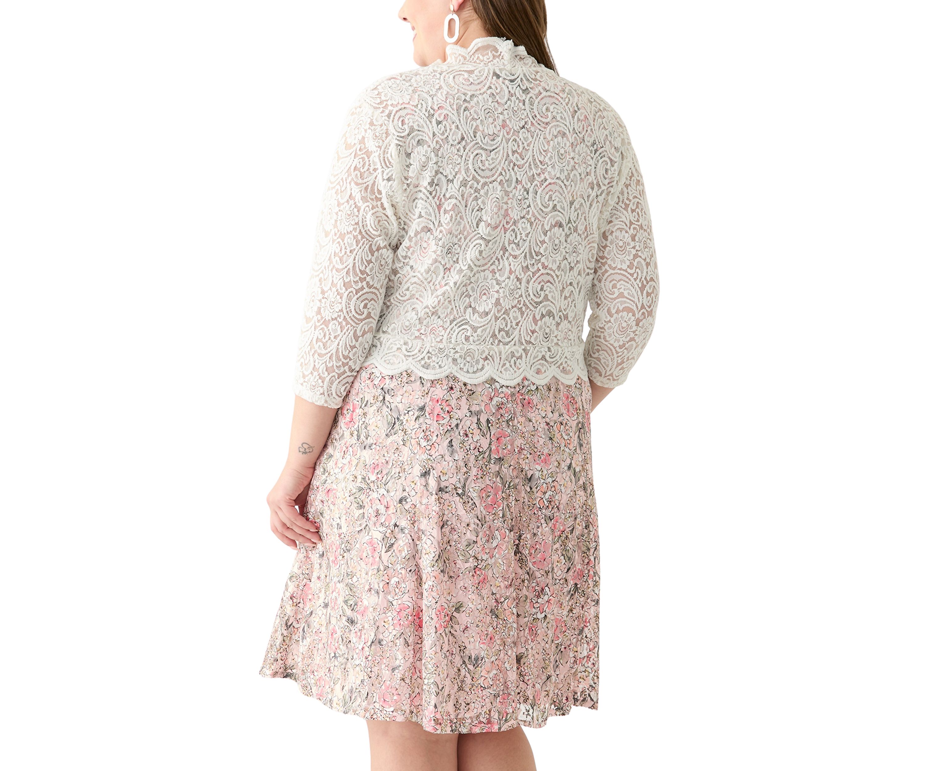Plus Size Open Work Scalloped Hem Cardigan