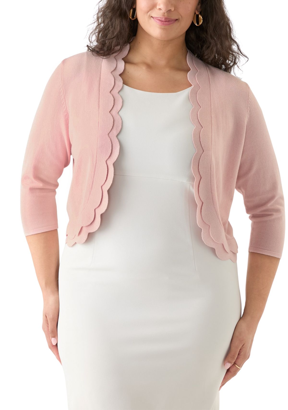 Plus Size Flat Knit Scalloped Cardigan