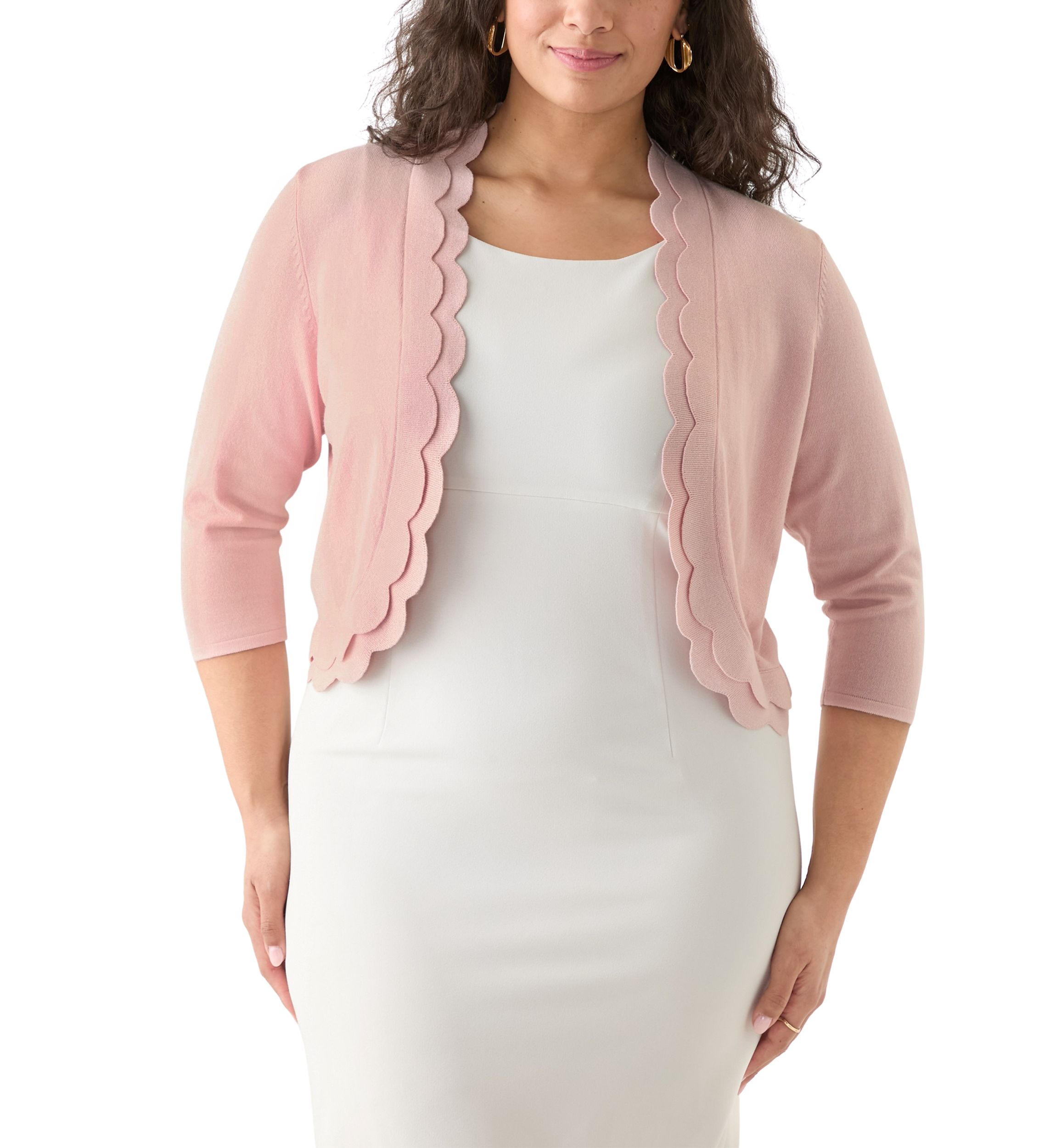 Plus Size Flat Knit Scalloped Cardigan