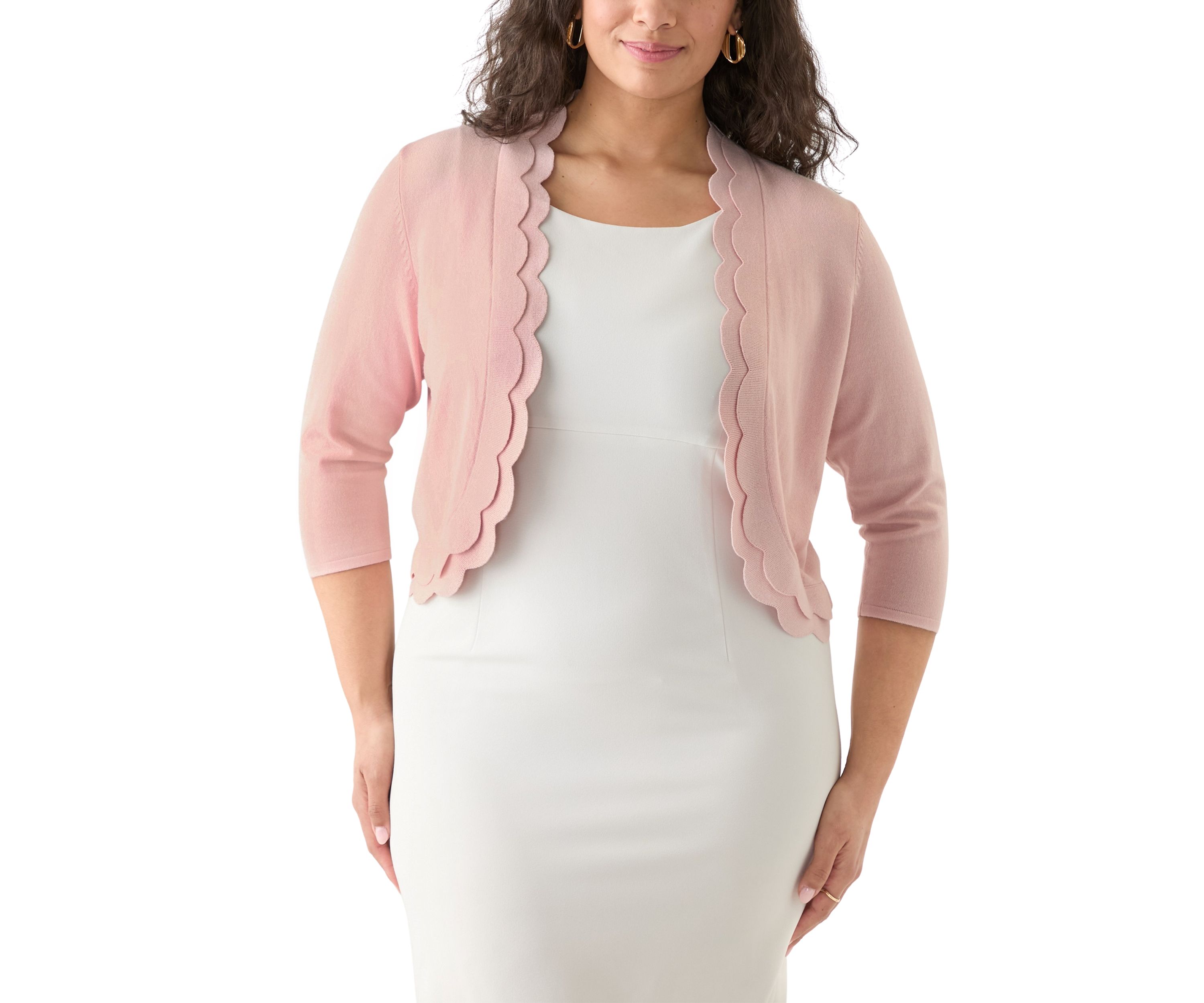 Plus Size Flat Knit Scalloped Cardigan