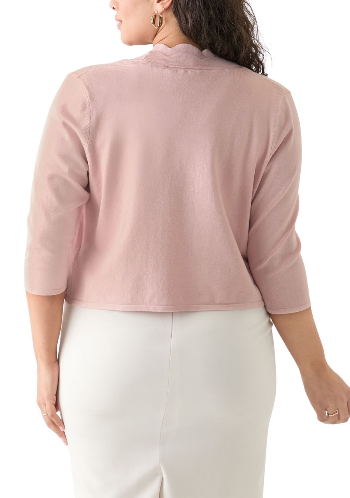 Plus Size Flat Knit Scalloped Cardigan