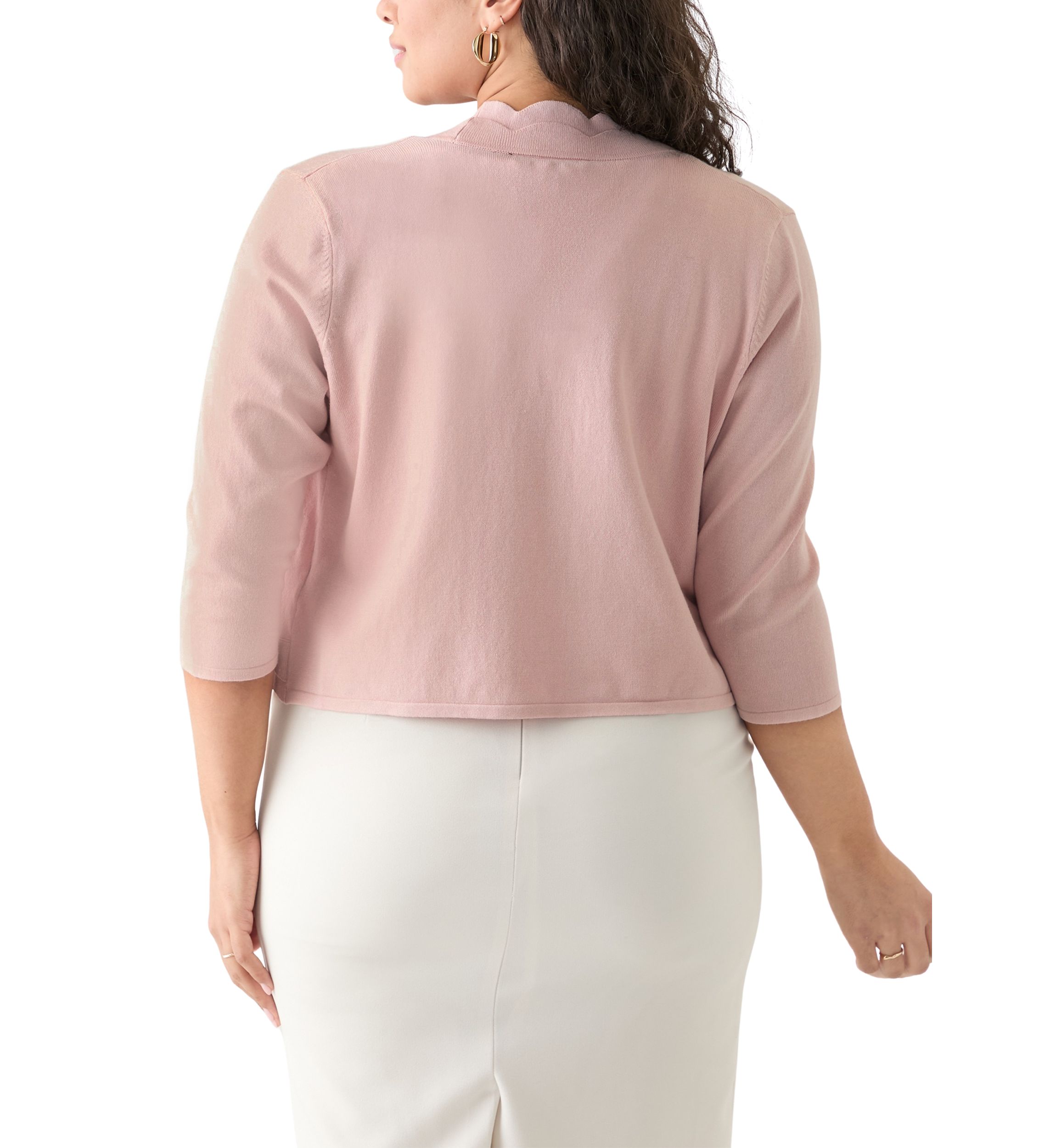 Plus Size Flat Knit Scalloped Cardigan