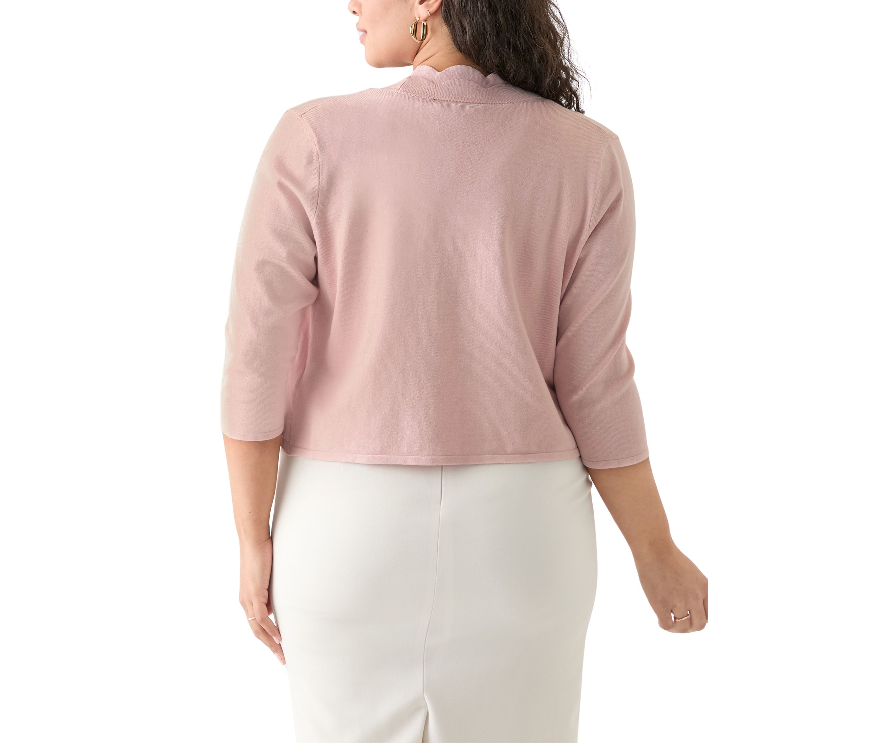 Plus Size Flat Knit Scalloped Cardigan