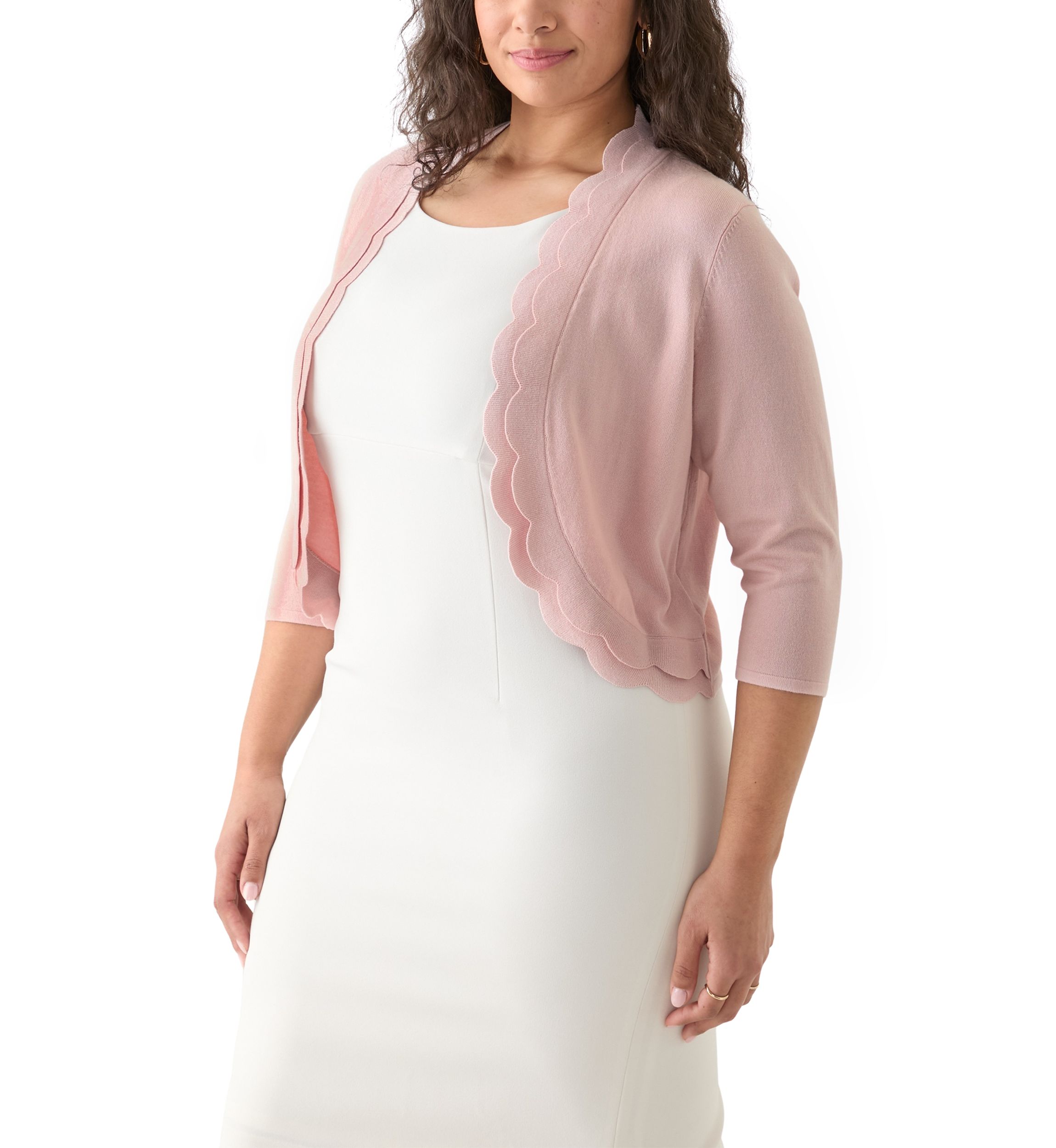 Plus Size Flat Knit Scalloped Cardigan