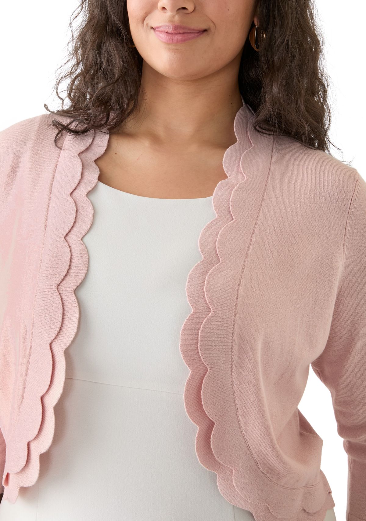 Plus Size Flat Knit Scalloped Cardigan