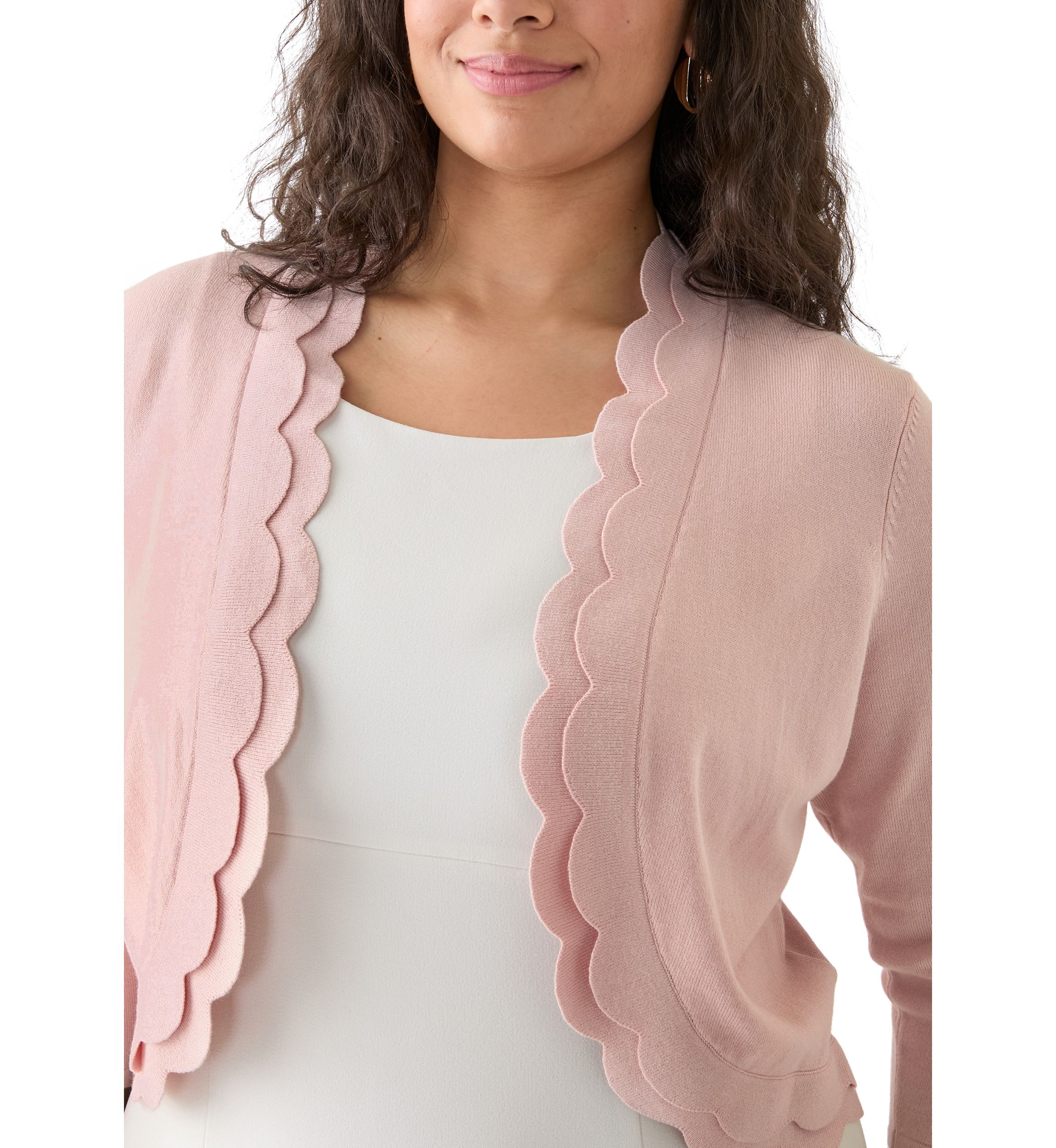 Plus Size Flat Knit Scalloped Cardigan