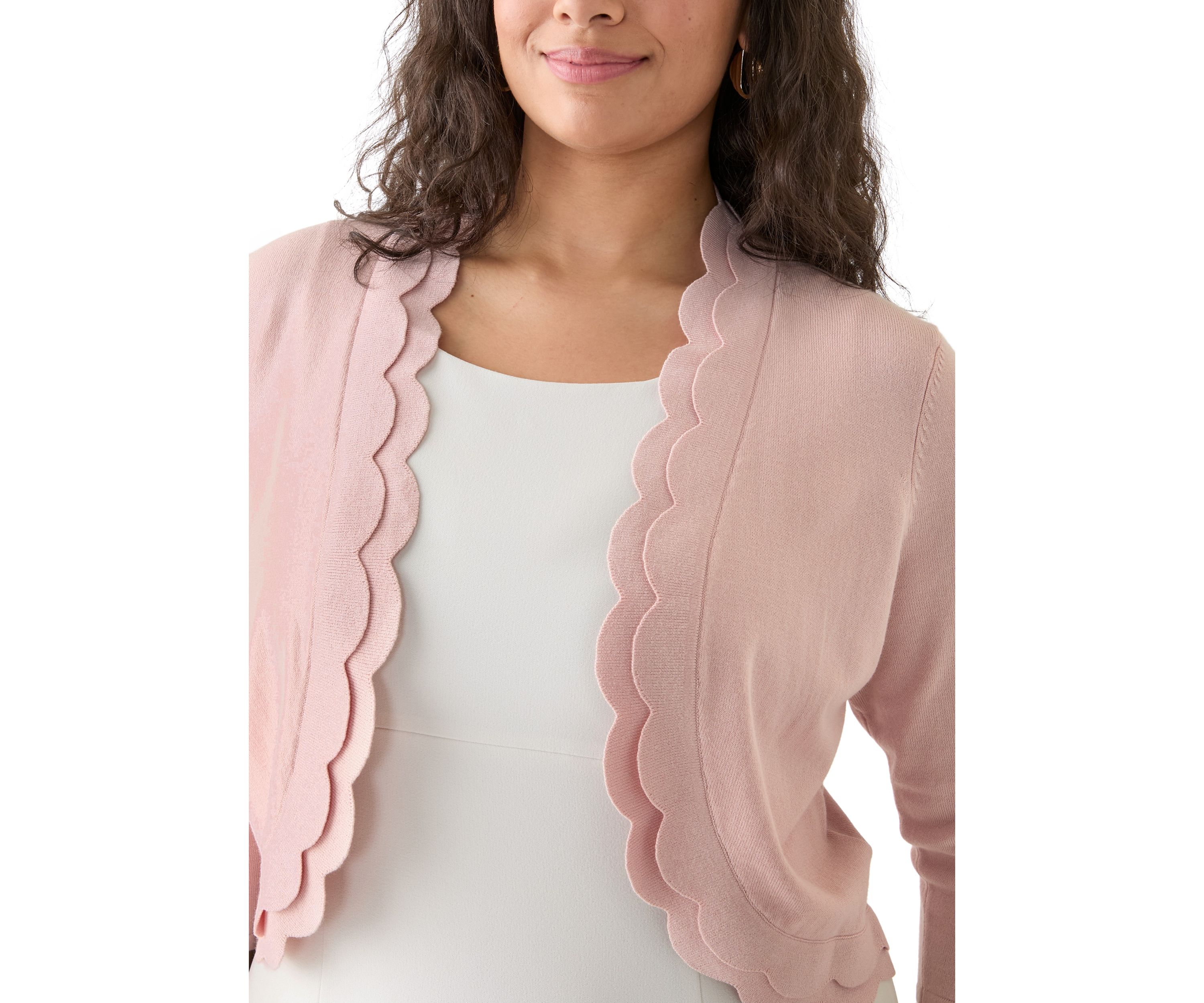 Plus Size Flat Knit Scalloped Cardigan
