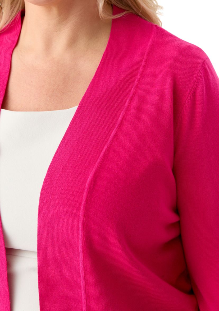 Plus Size Flat Knit Straight Hem Cardigan