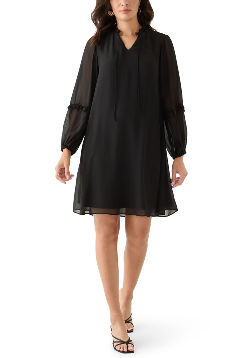 Womens Long Sleeve Tie Neck Mini Dress