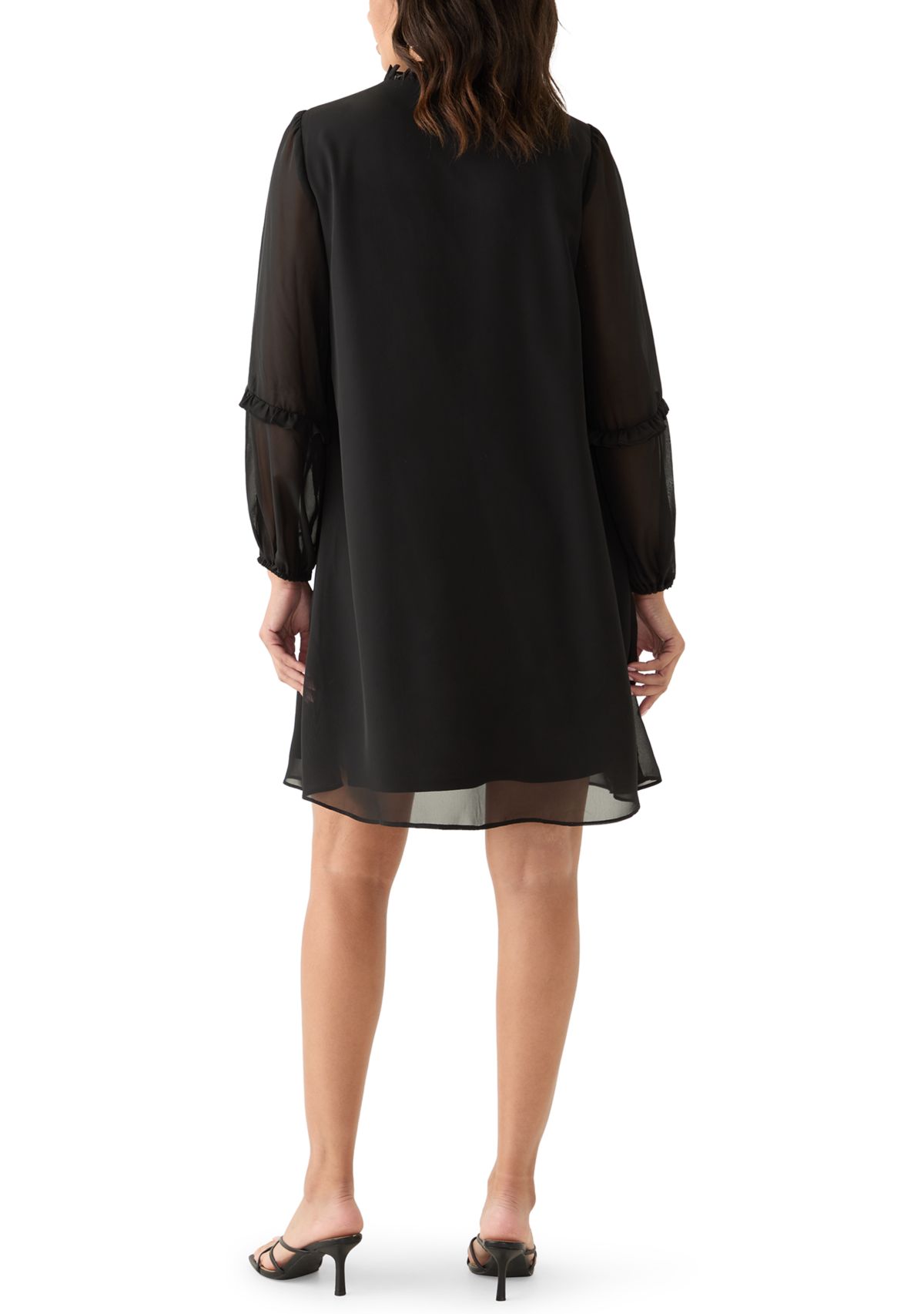 Womens Long Sleeve Tie Neck Mini Dress