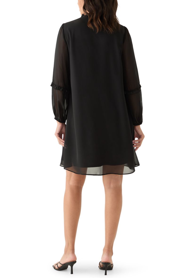 Womens Long Sleeve Tie Neck Mini Dress