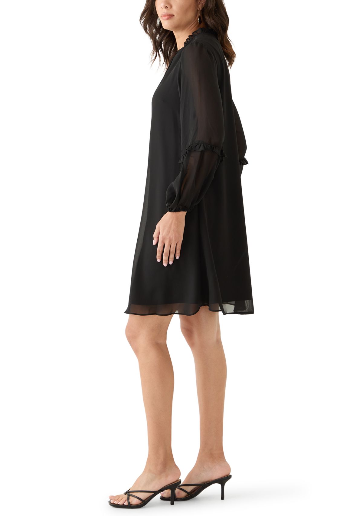 Womens Long Sleeve Tie Neck Mini Dress
