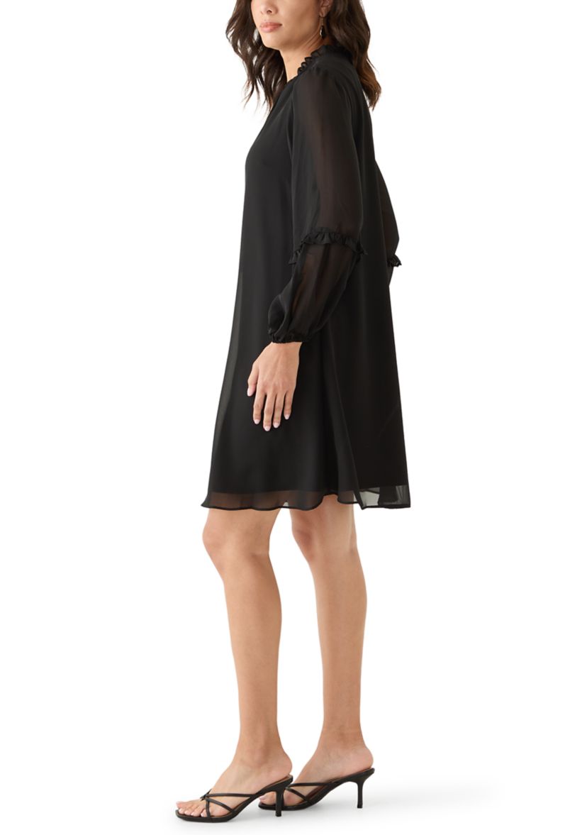 Womens Long Sleeve Tie Neck Mini Dress