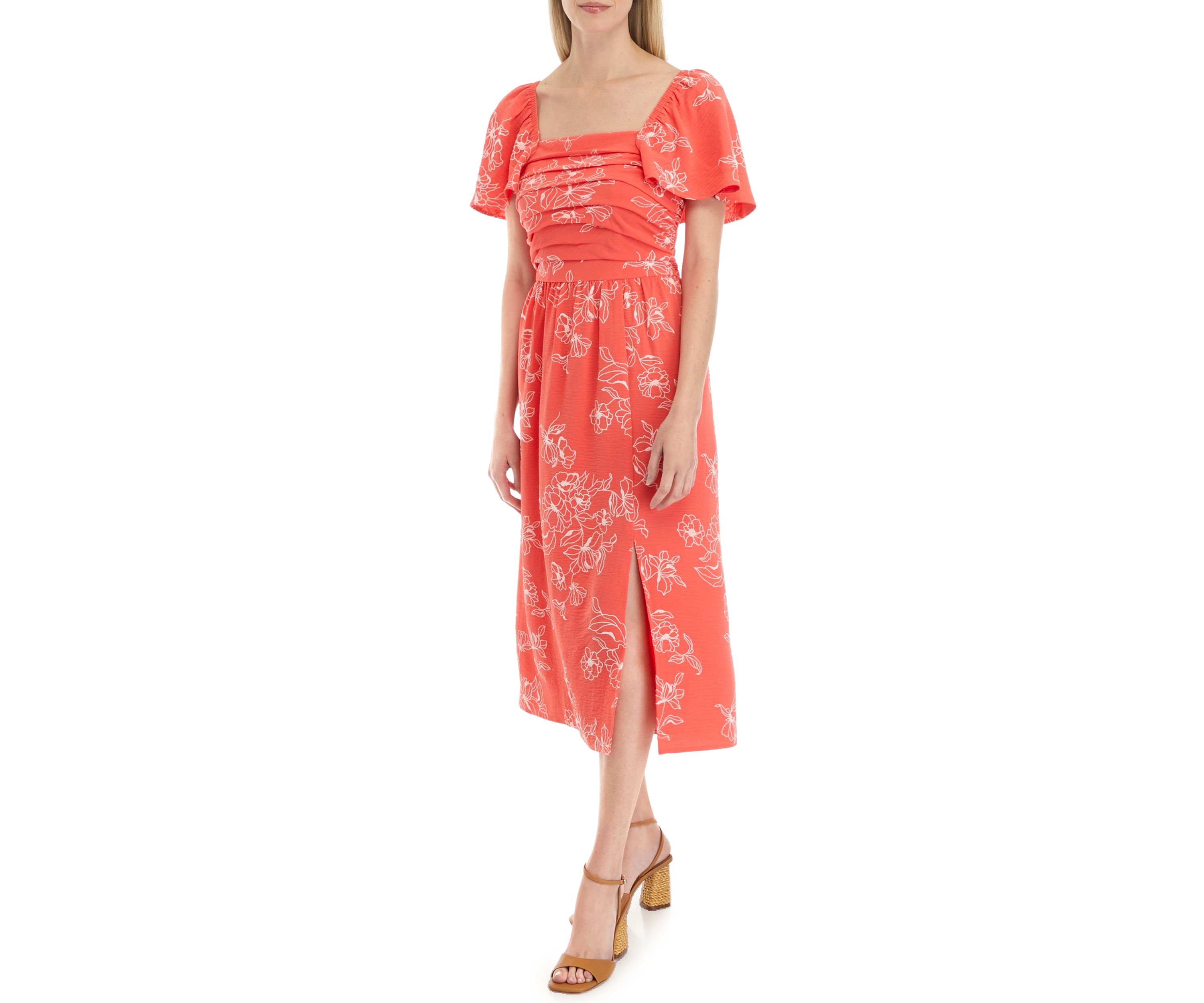 Womens Short Sleeve Square Neck Printed Gauze Dress
