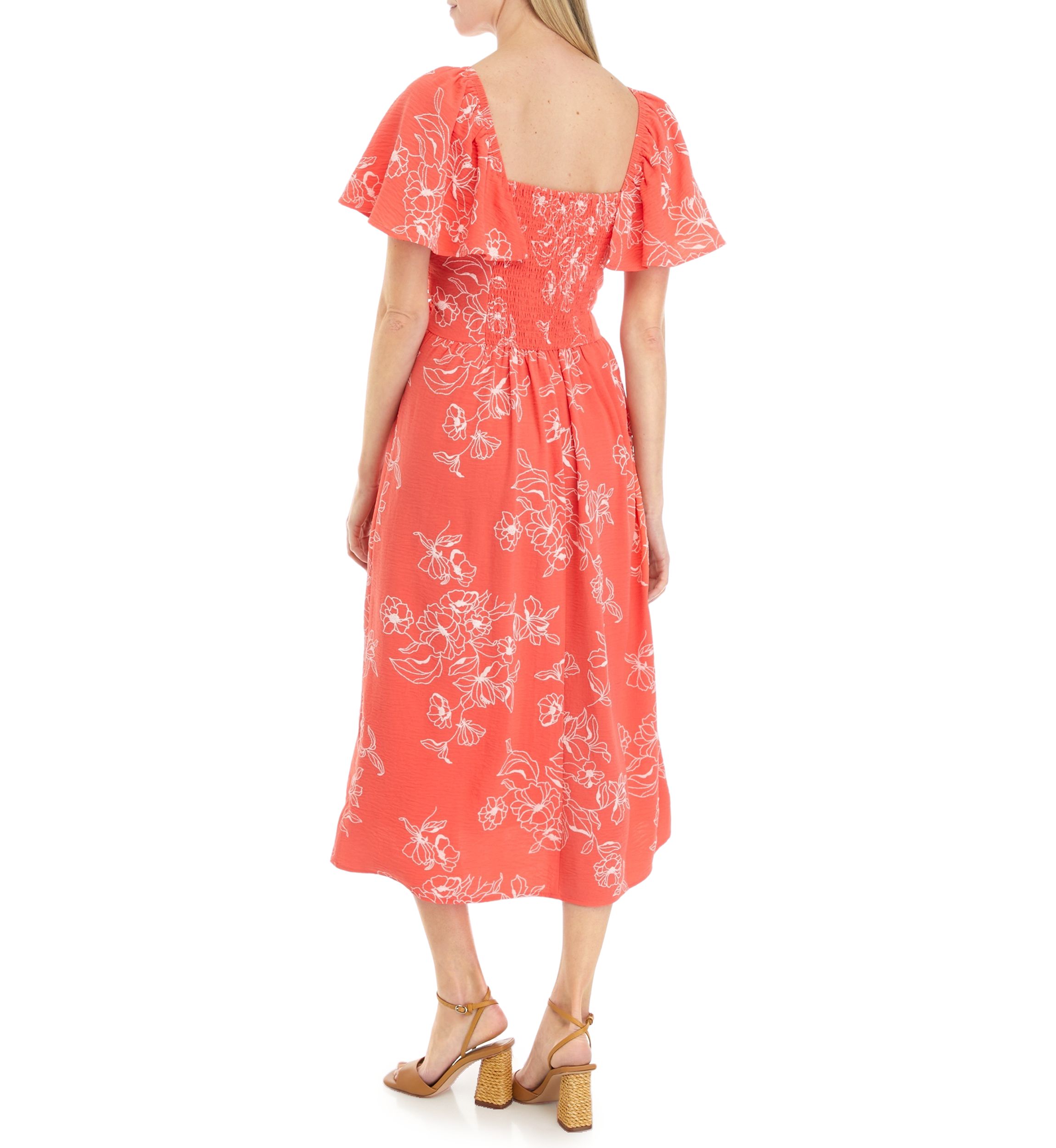 Womens Short Sleeve Square Neck Printed Gauze Dress
