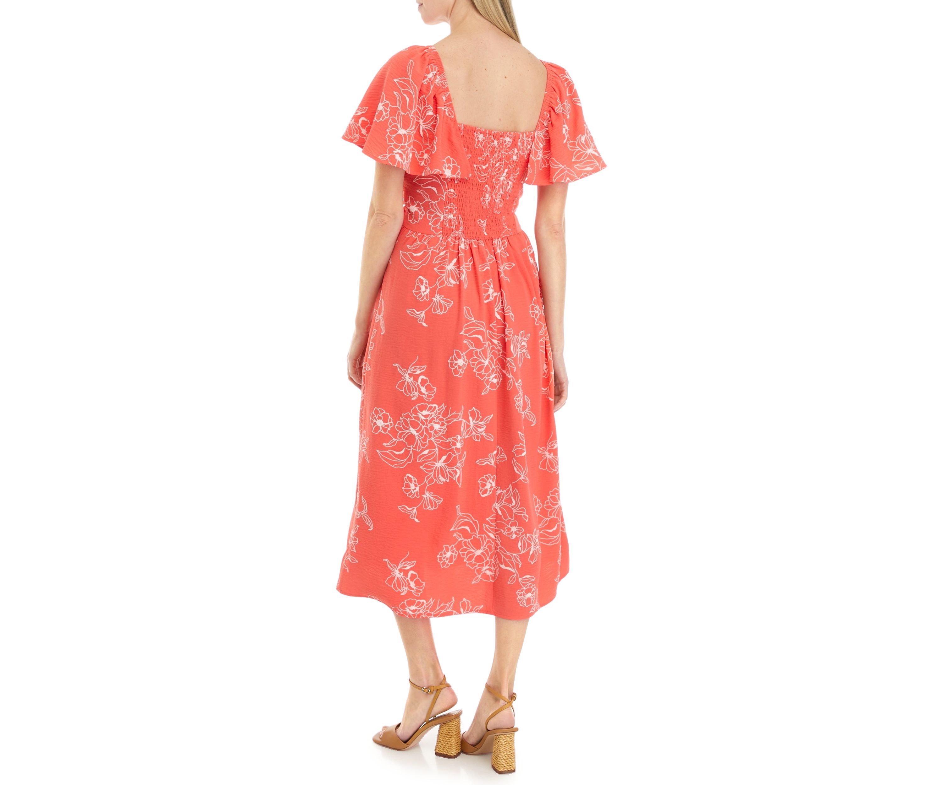 Womens Short Sleeve Square Neck Printed Gauze Dress