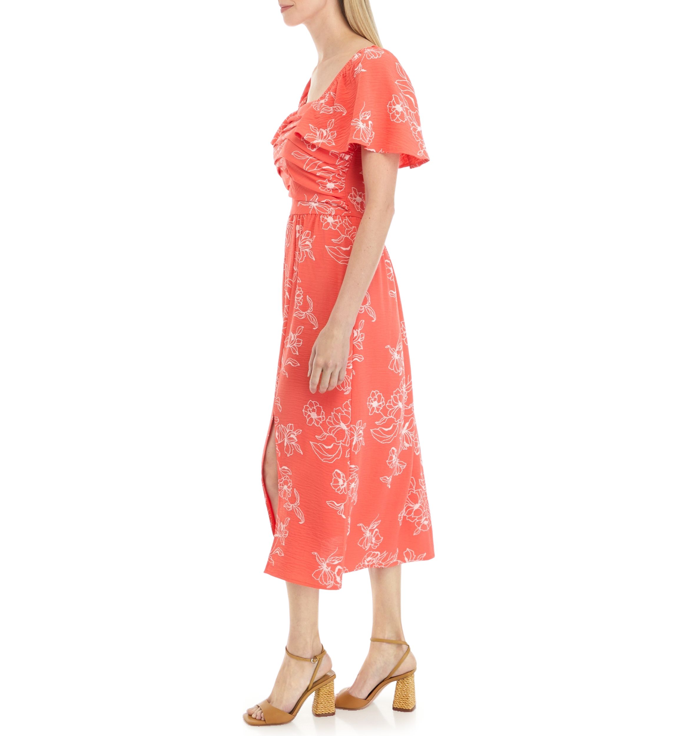 Womens Short Sleeve Square Neck Printed Gauze Dress