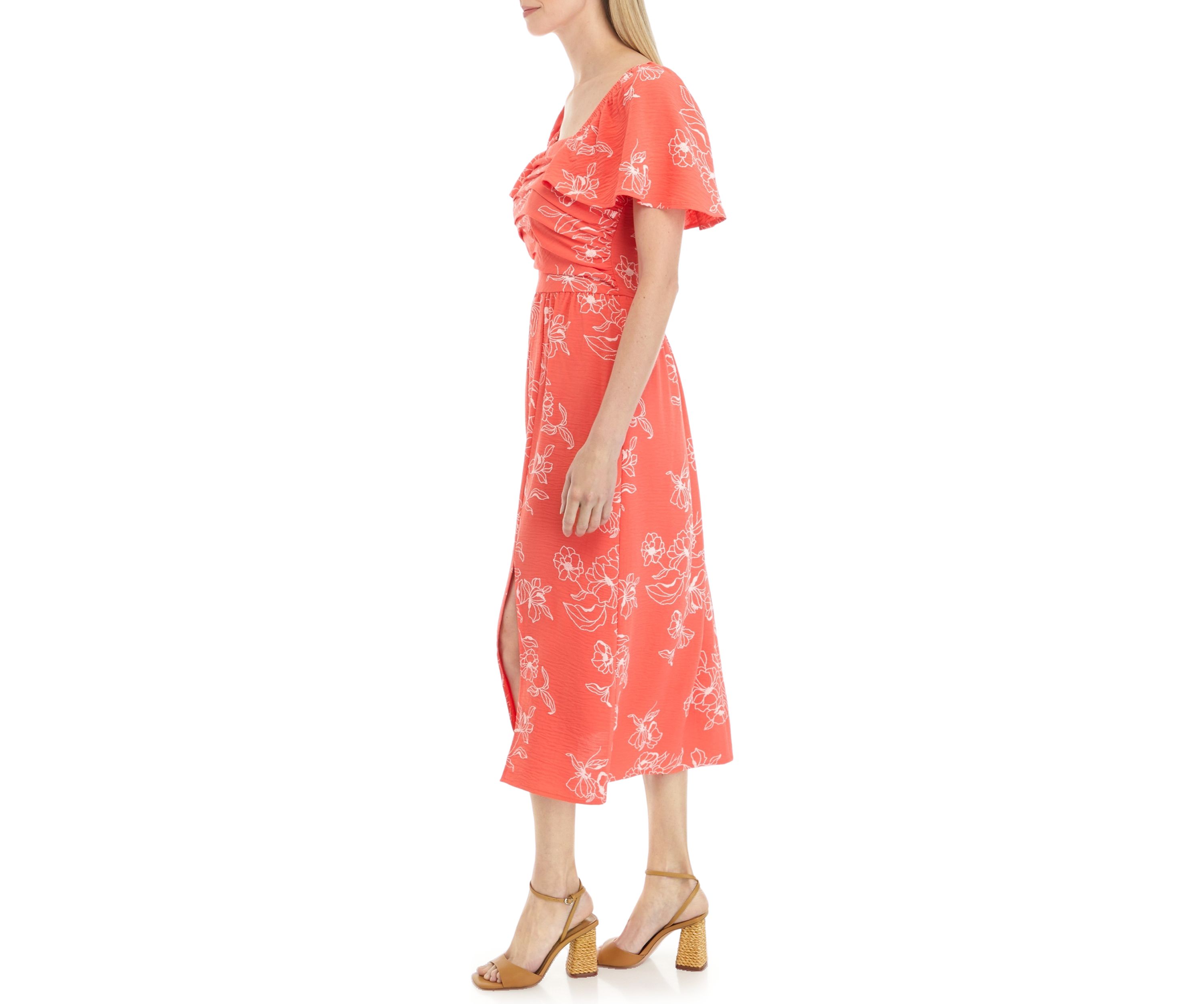 Womens Short Sleeve Square Neck Printed Gauze Dress