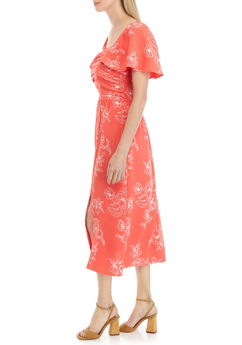 Womens Short Sleeve Square Neck Printed Gauze Dress