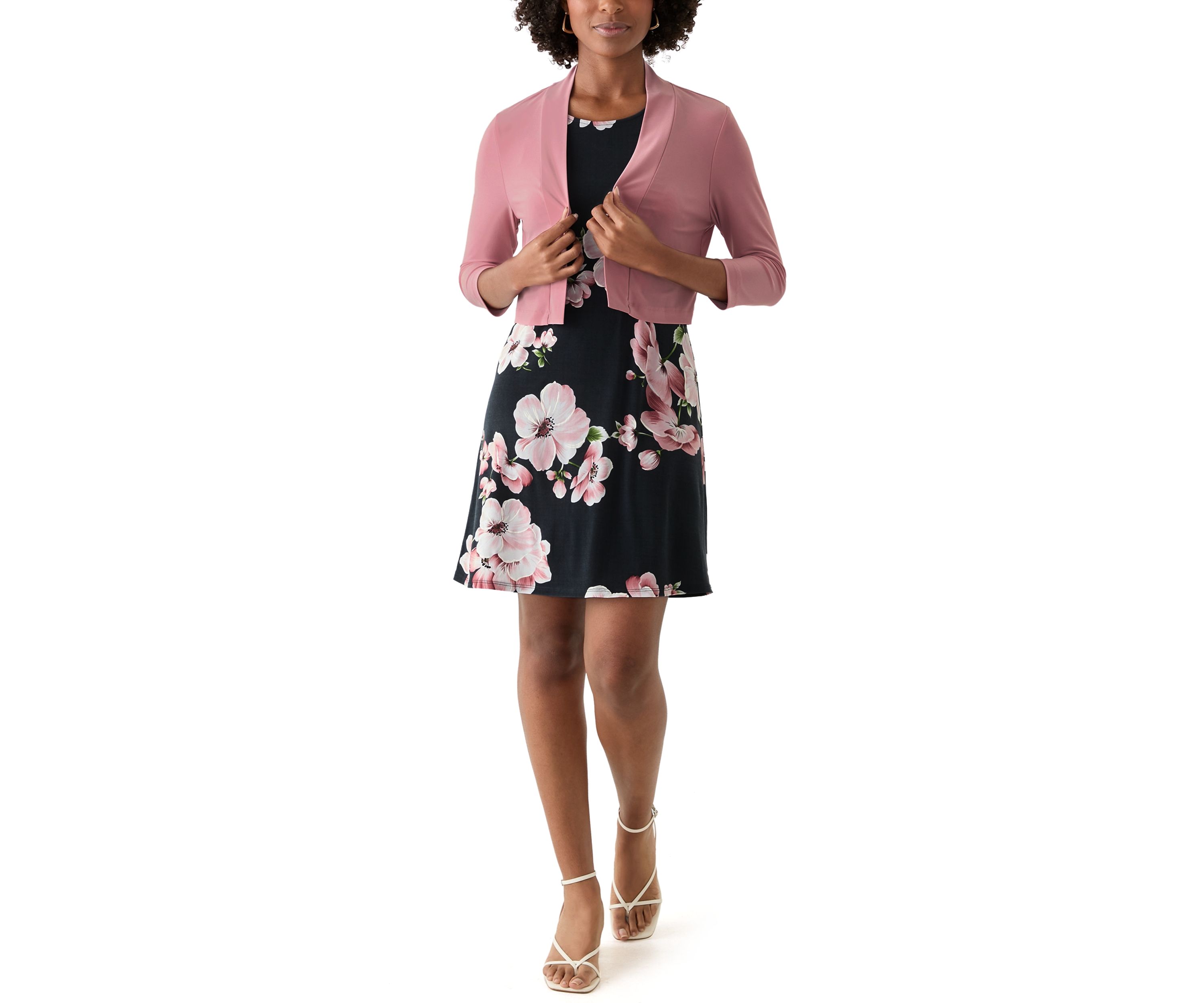 Womens Floral Dress and Solid Jacket