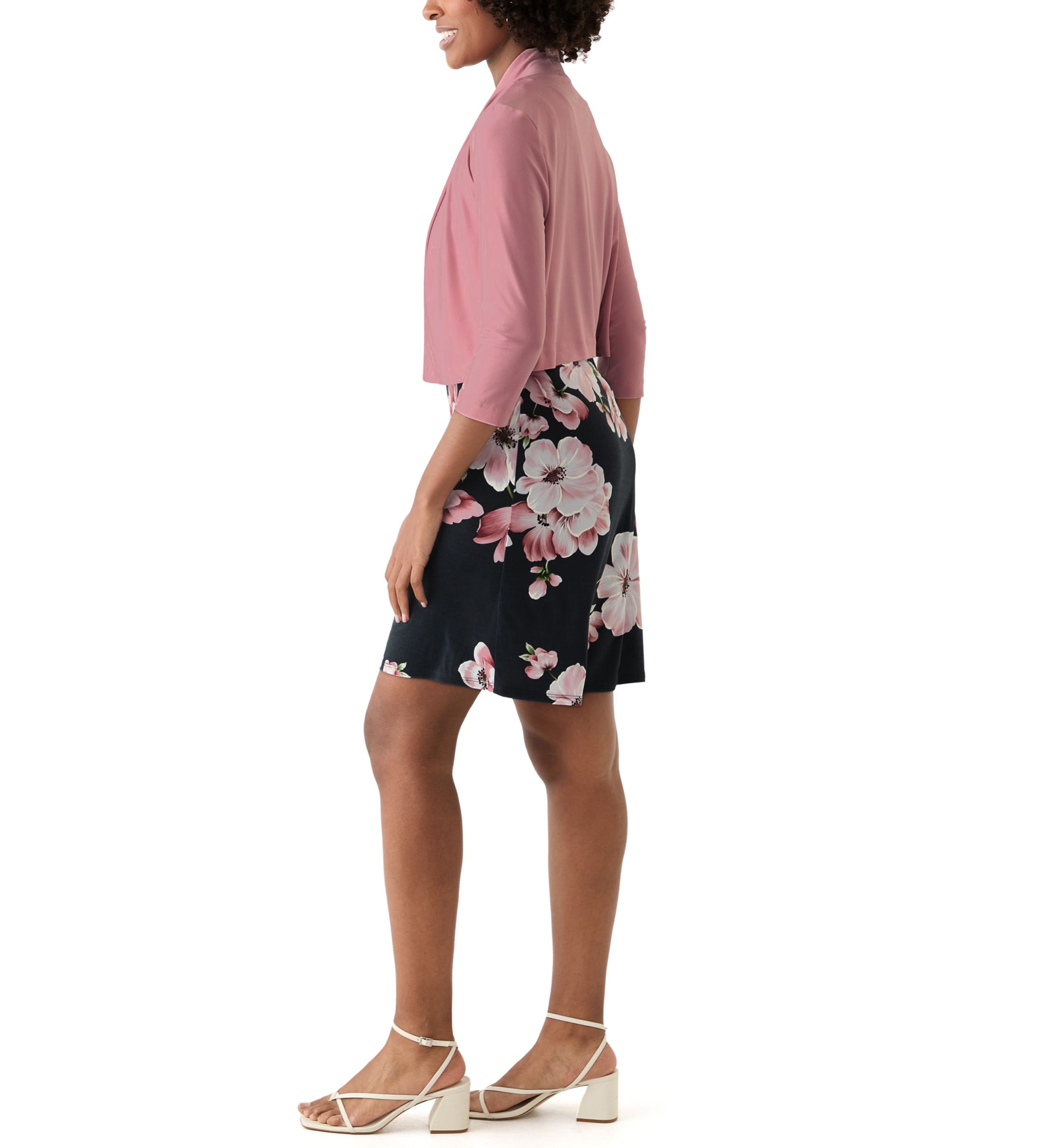 Womens Floral Dress and Solid Jacket