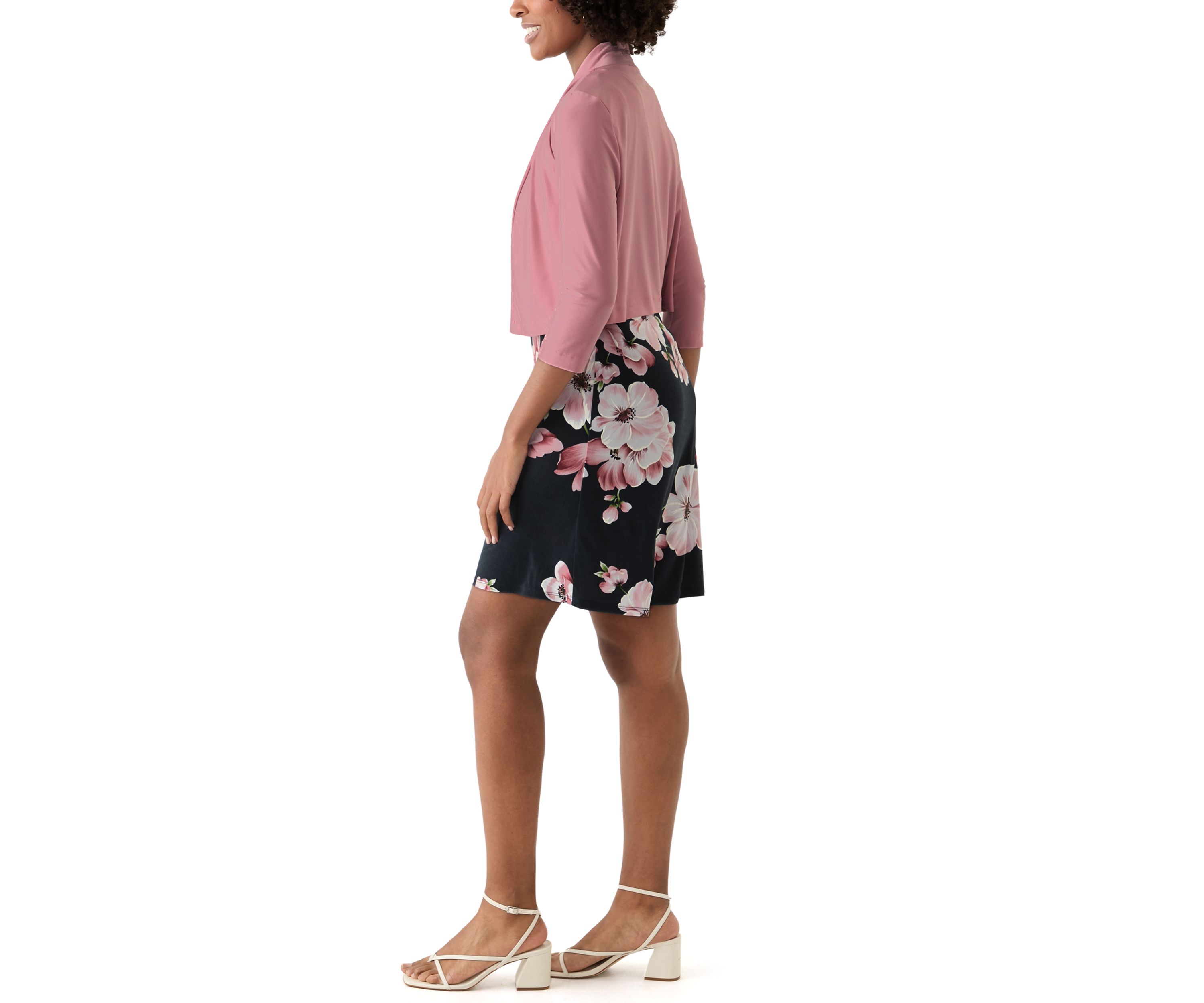 Womens Floral Dress and Solid Jacket