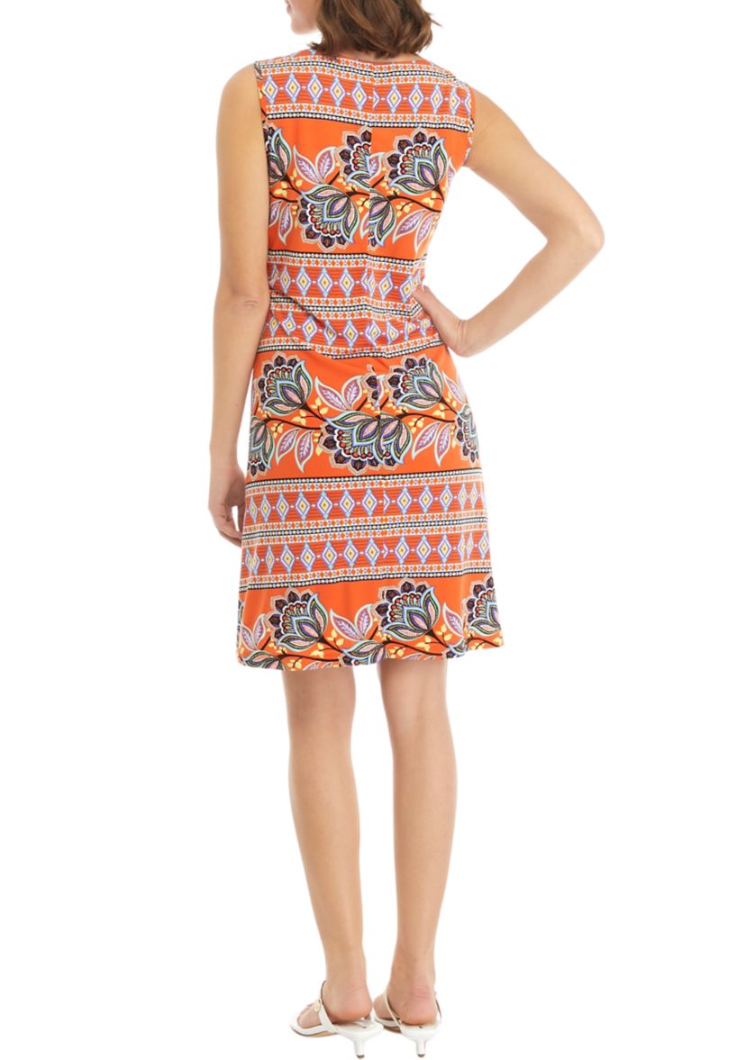 Womens Sleeveless Keyhole Neck Printed A-Line Dress