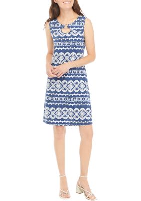 Women's Sleeveless Keyhole Neck Printed A-Line Dress