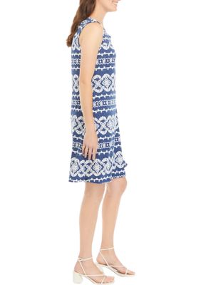 Women's Sleeveless Keyhole Neck Printed A-Line Dress