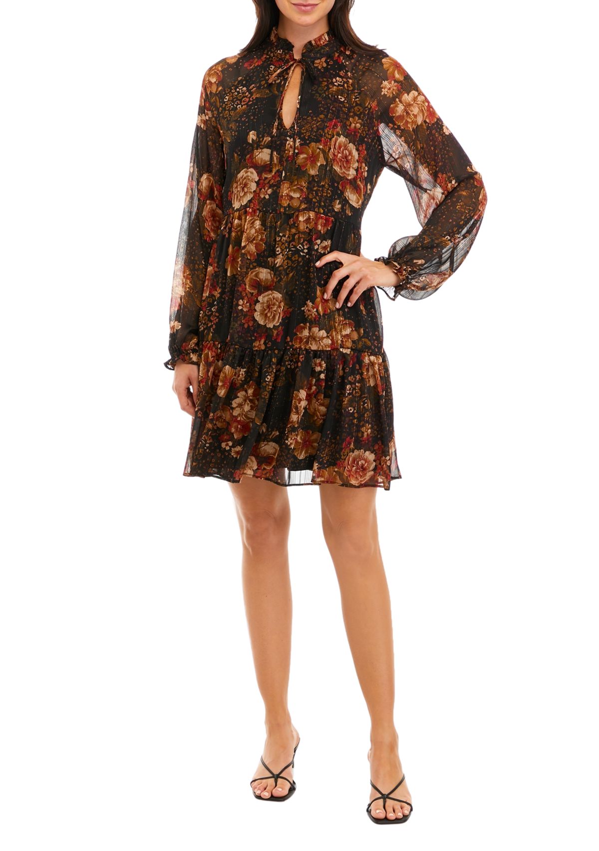 Womens Floral Printed Chiffon Babydoll Dress