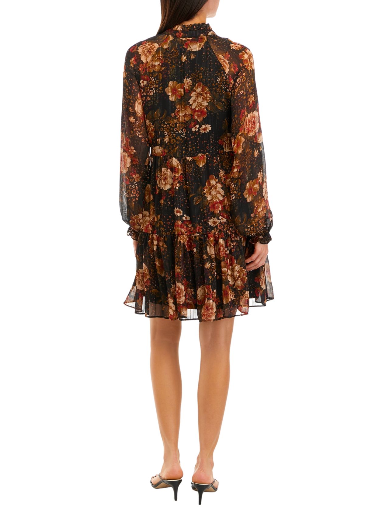 Womens Floral Printed Chiffon Babydoll Dress