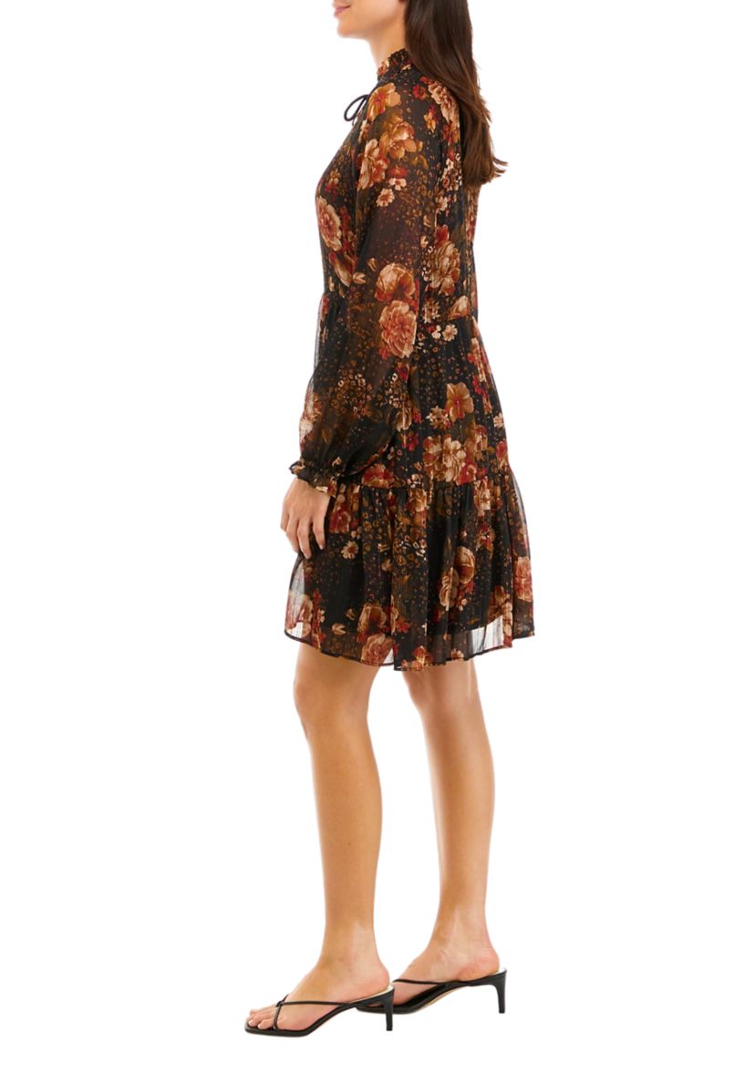 Womens Floral Printed Chiffon Babydoll Dress