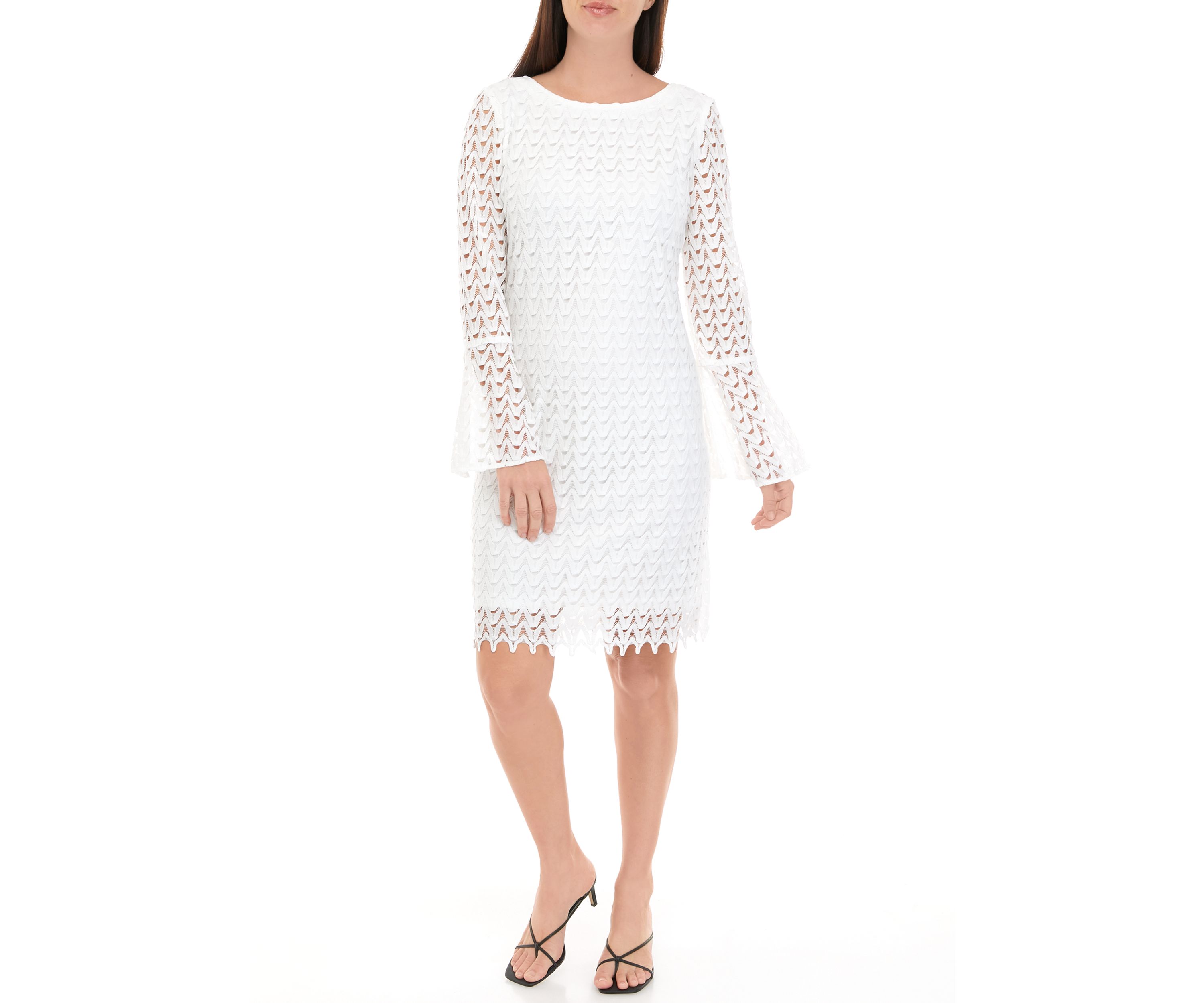 Womens Long Sleeve Solid White Lace Sheath Dress