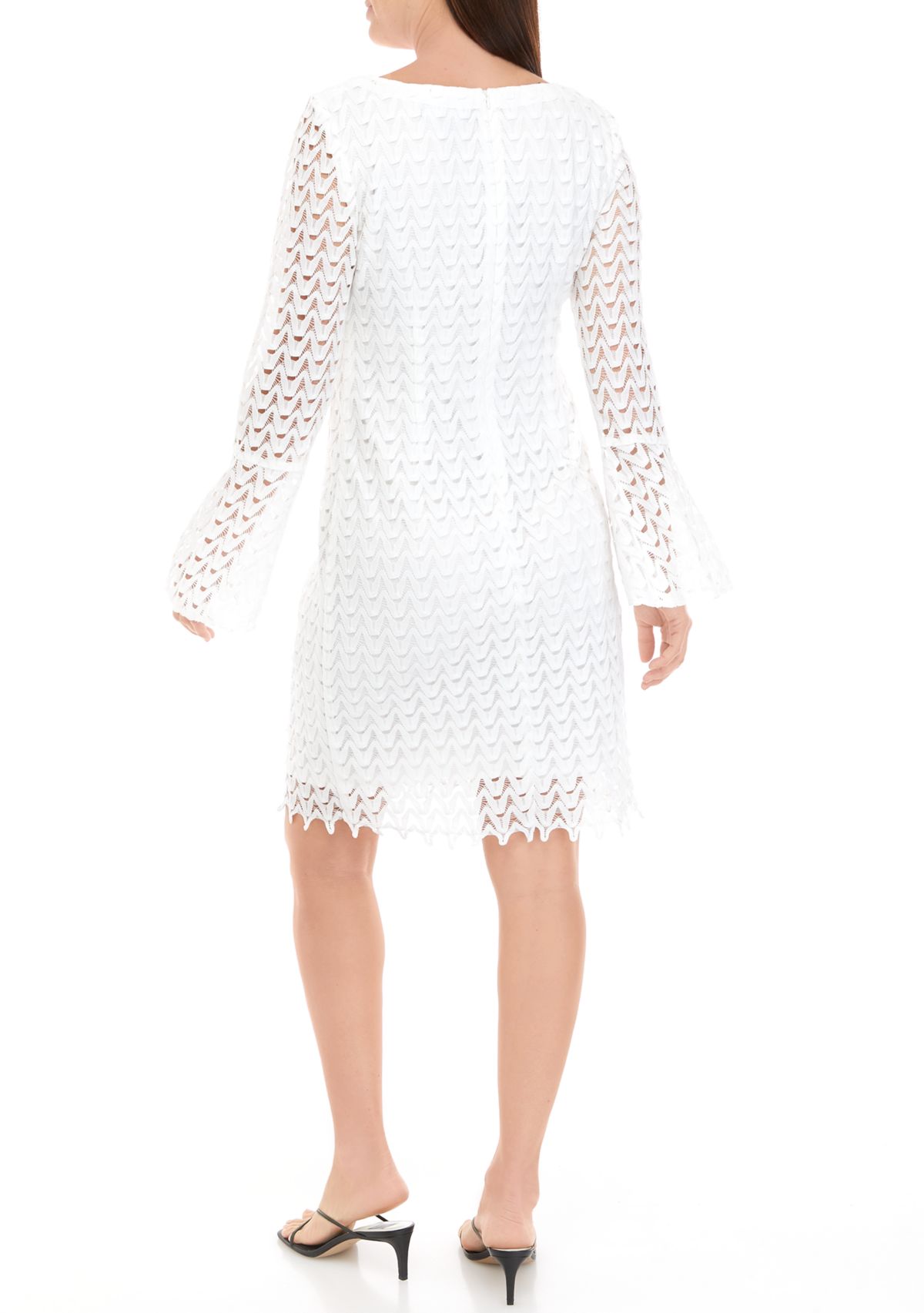 Womens Long Sleeve Solid White Lace Sheath Dress