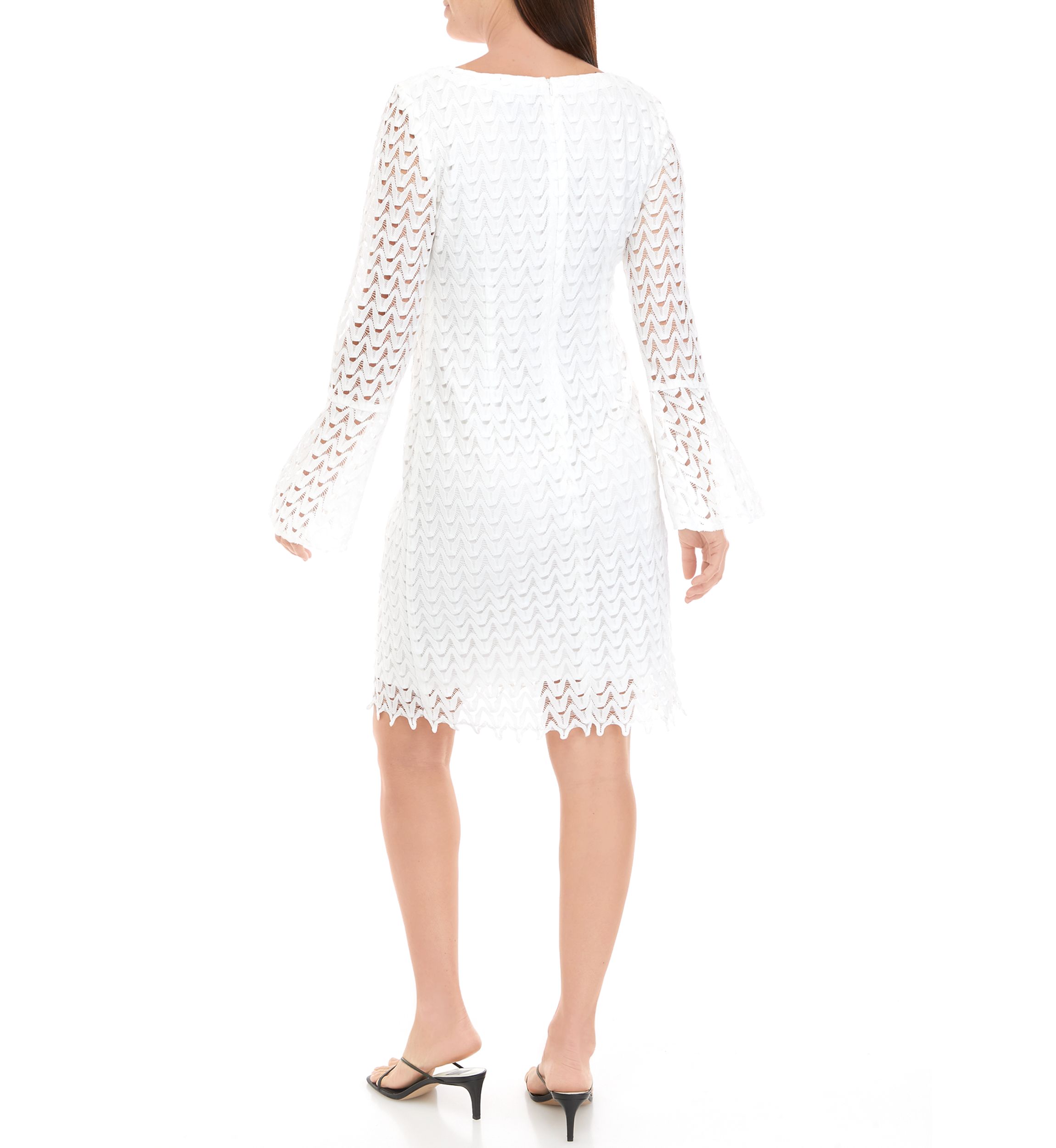 Womens Long Sleeve Solid White Lace Sheath Dress