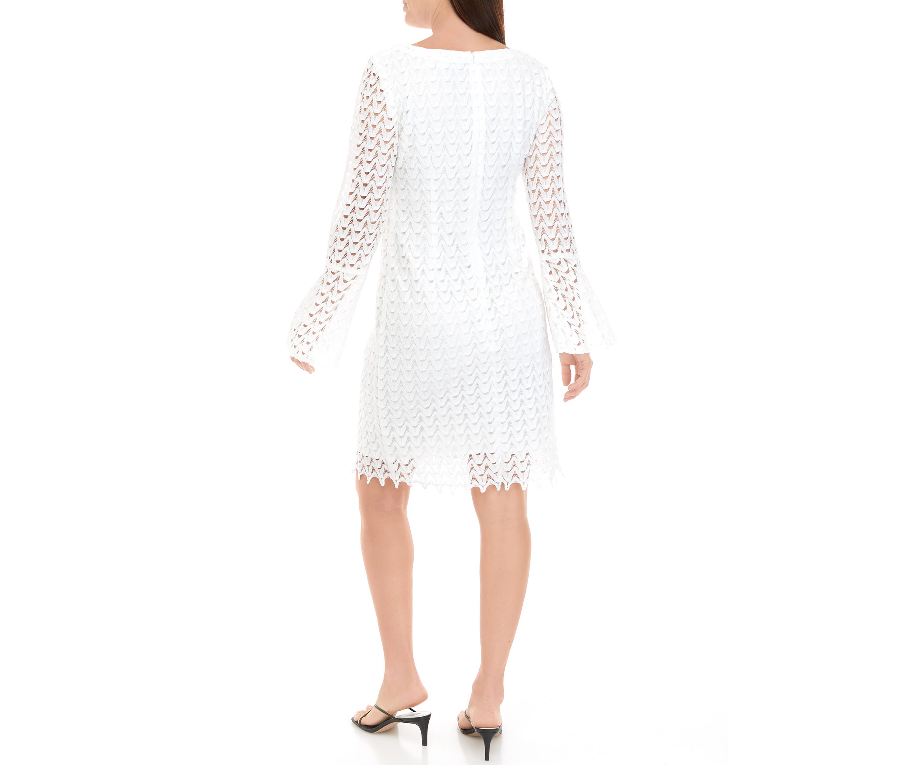 Womens Long Sleeve Solid White Lace Sheath Dress
