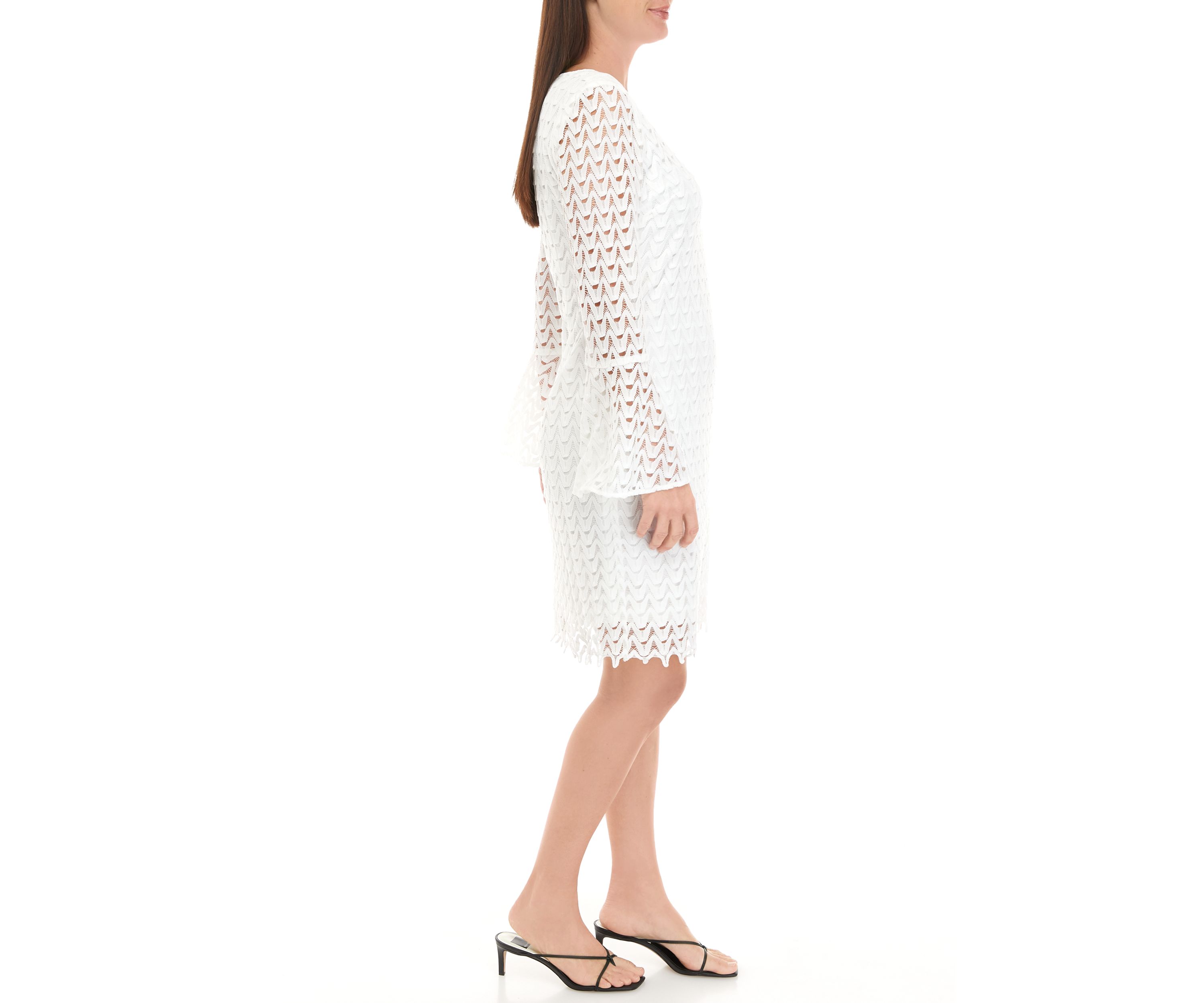 Womens Long Sleeve Solid White Lace Sheath Dress