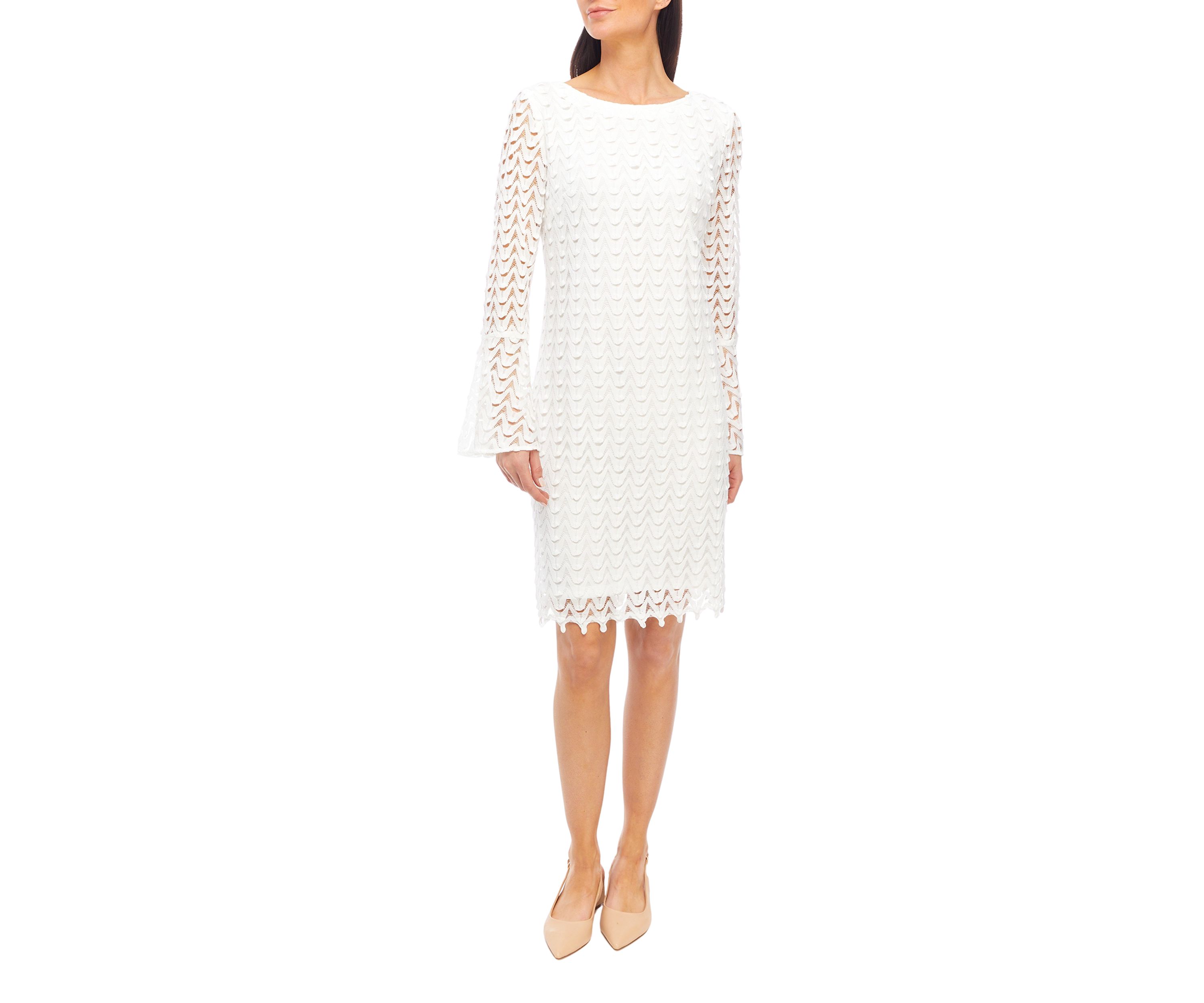 Womens Bell Sleeve Lace Sheath Dress