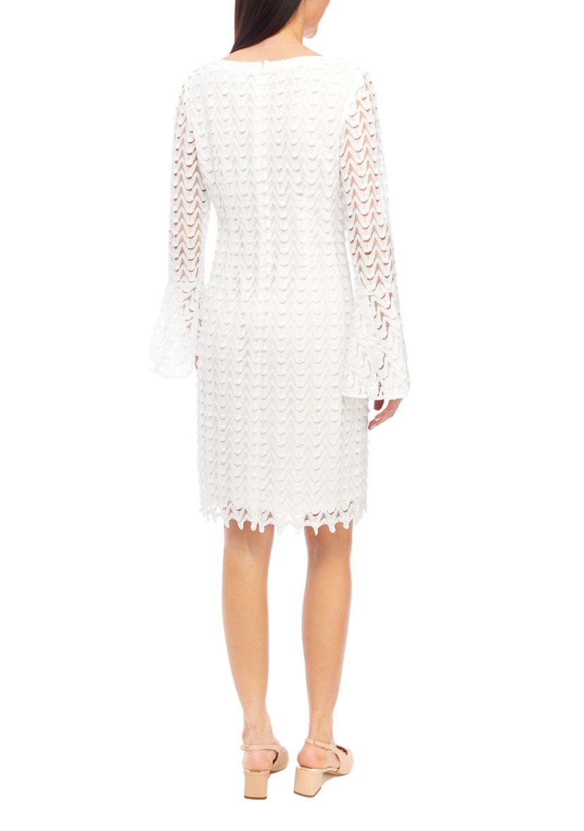 Womens Bell Sleeve Lace Sheath Dress