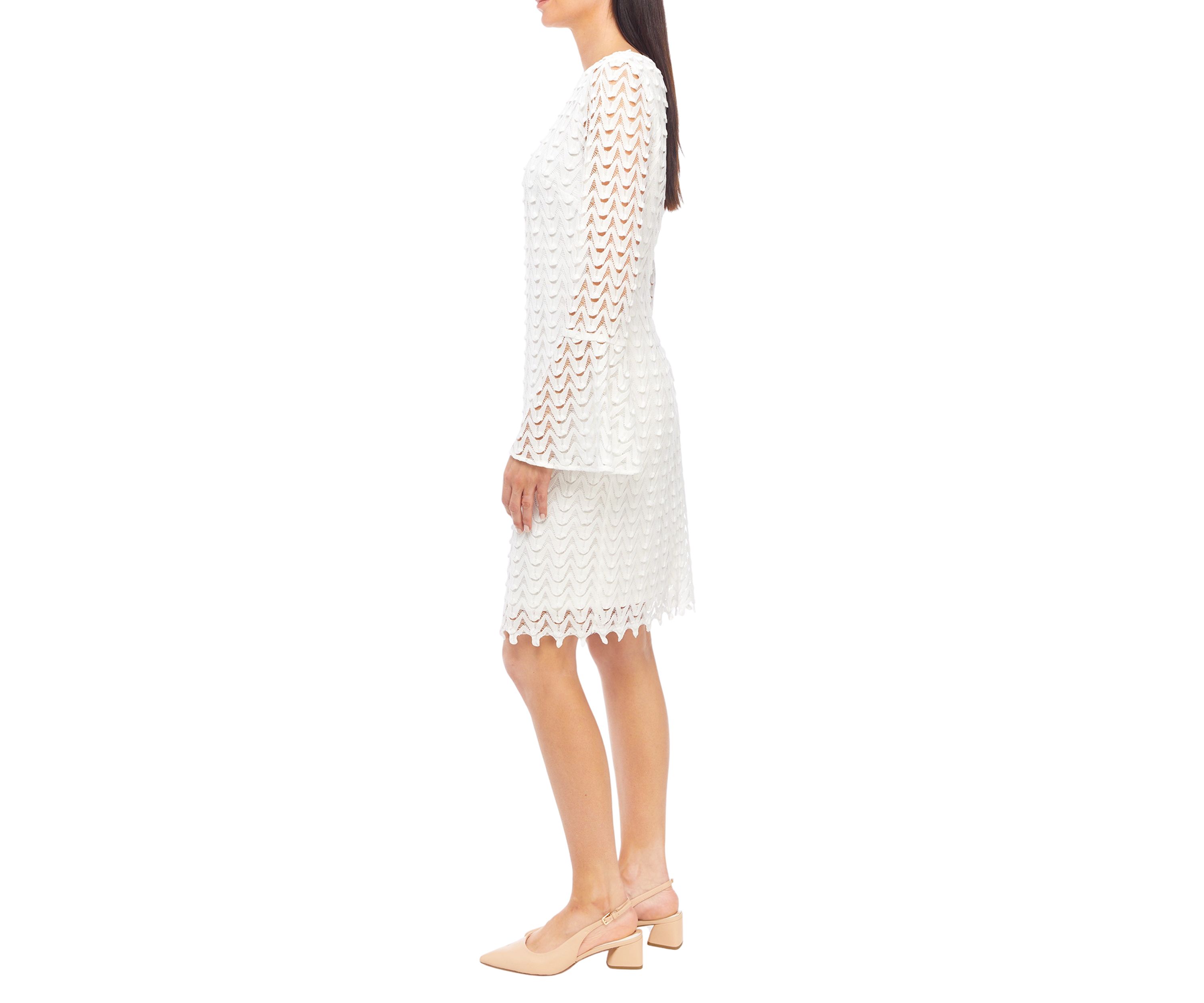 Womens Bell Sleeve Lace Sheath Dress
